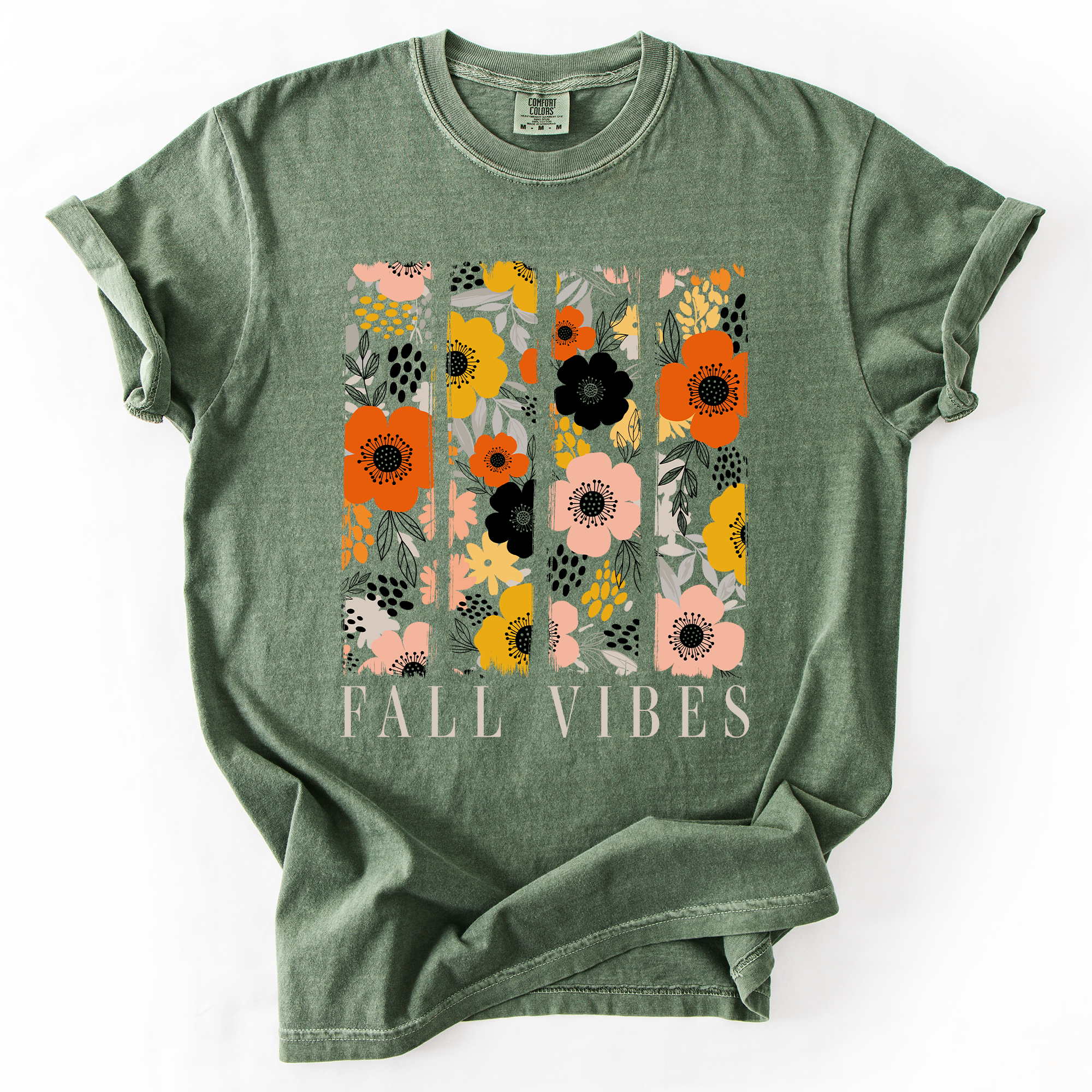 Fall Vibes, Floral Stripes, Beautiful Autumn Vintage Varsity Edition Comfort Colors Tee