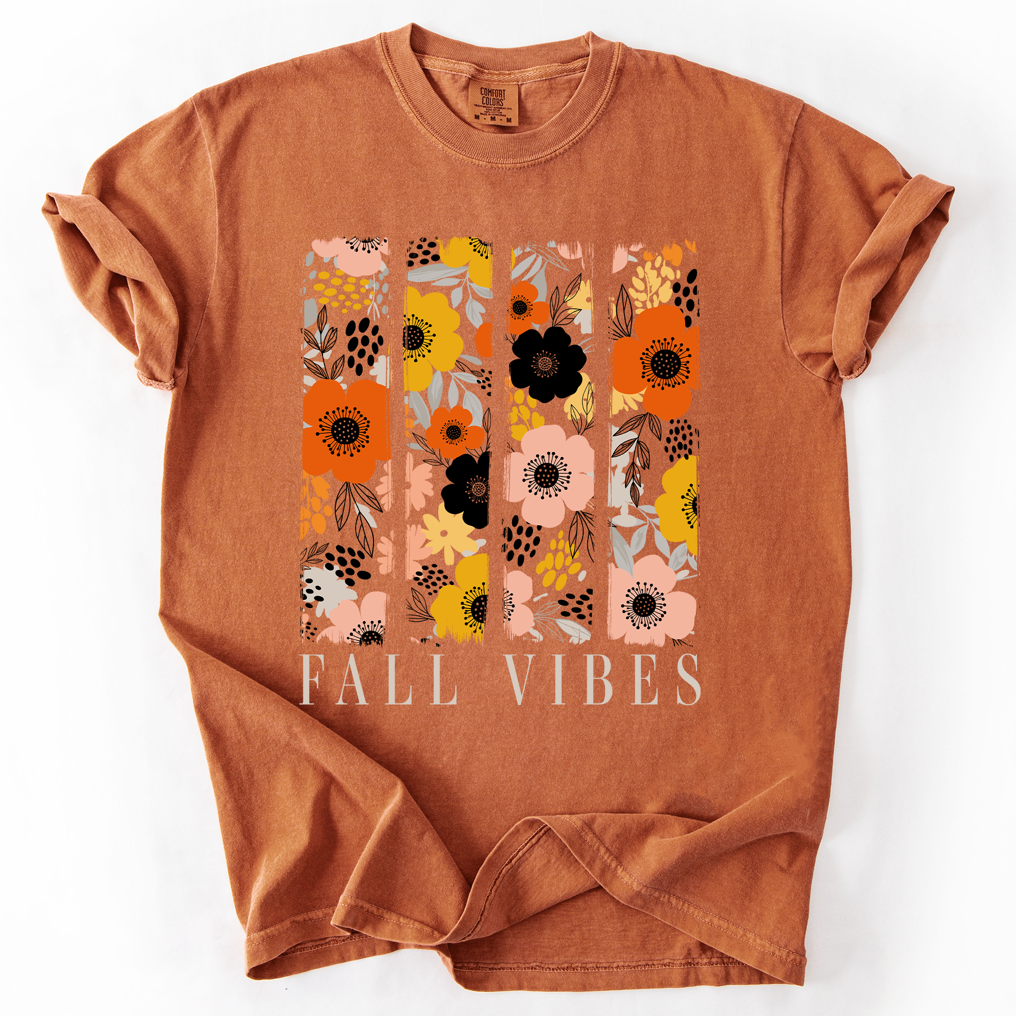 Fall Vibes, Floral Stripes, Beautiful Autumn Vintage Varsity Edition Comfort Colors Tee
