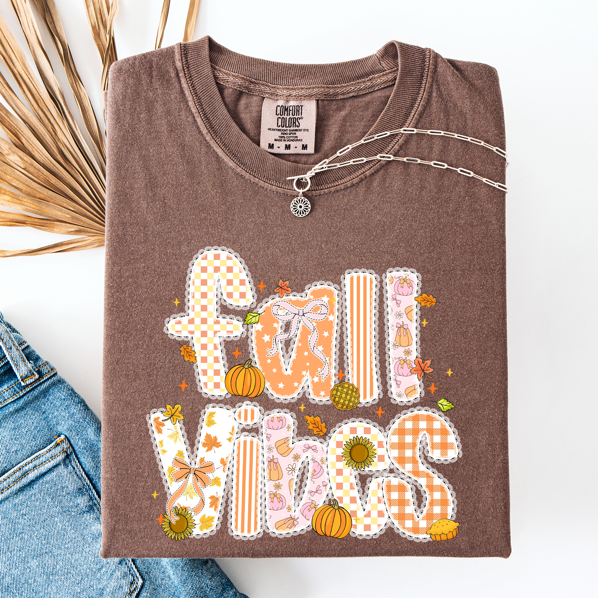 Fall Vibes Floral Stripes Pumpkin Motif Vintage Varsity Style Edition Comfort Colors Tee