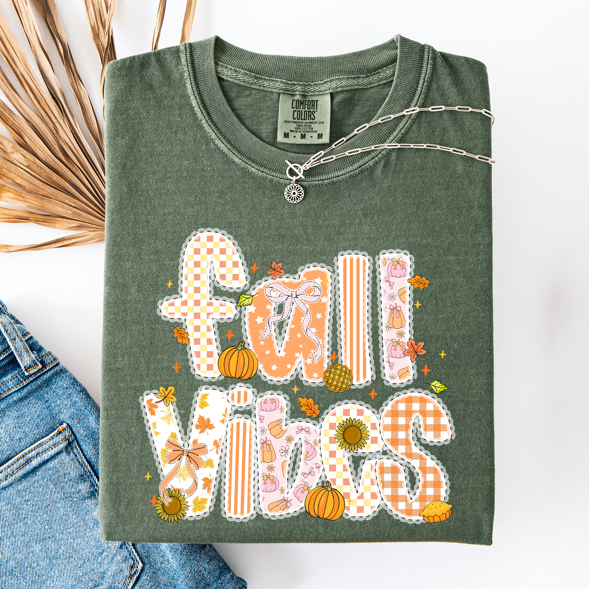 Fall Vibes Floral Stripes Pumpkin Motif Vintage Varsity Style Edition Comfort Colors Tee