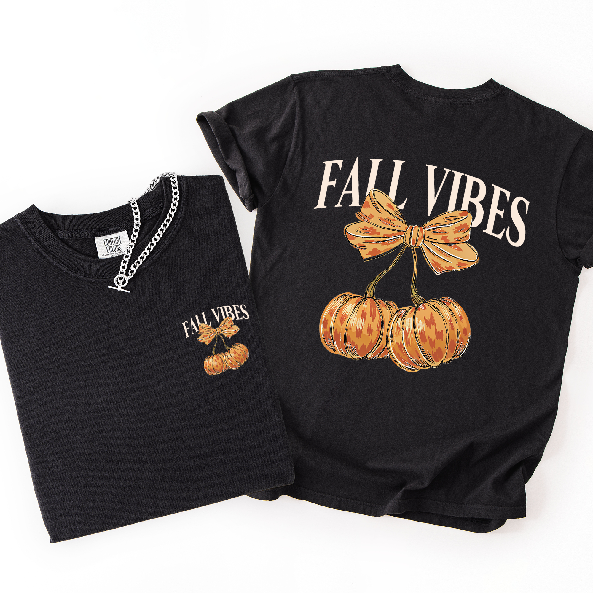 Fall Vibes Pumpkins Cherry Autumn Halloween Vintage Inspired Premium Comfort Colors Tee