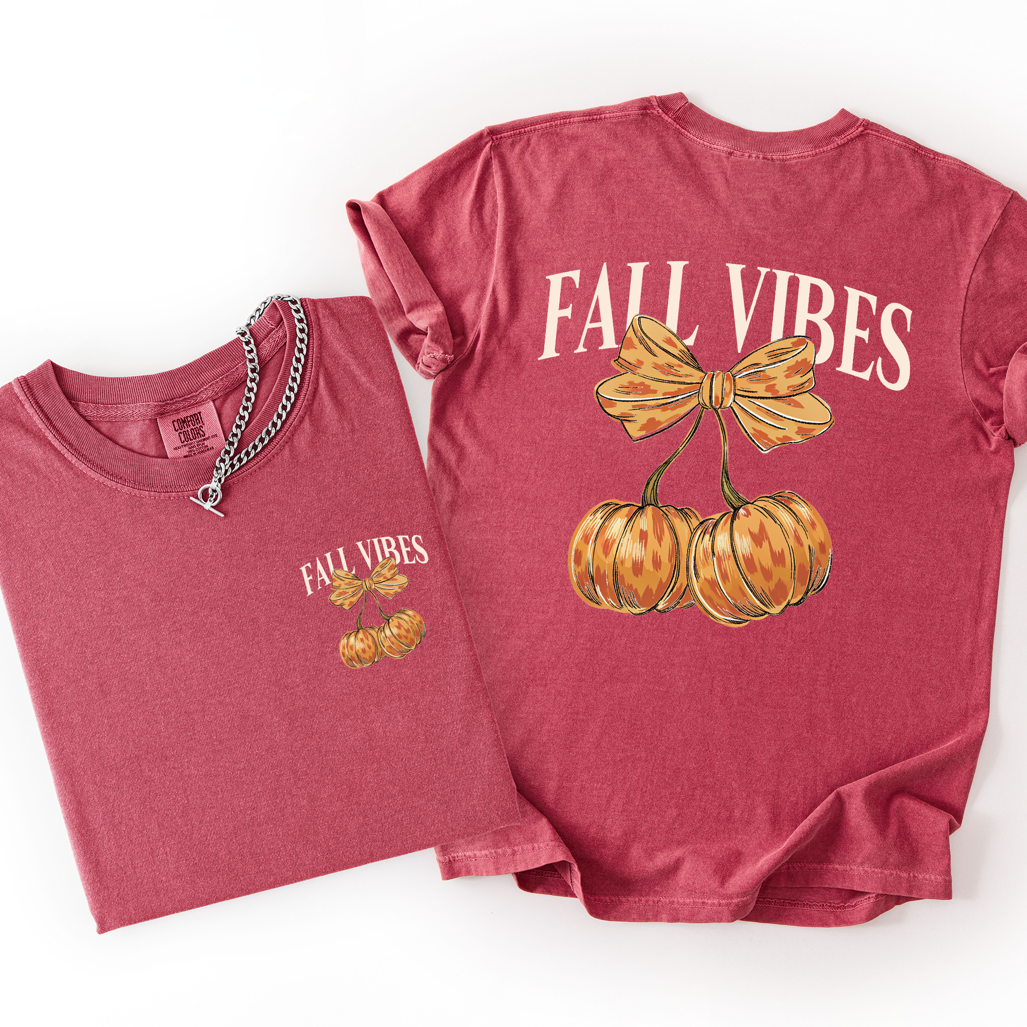 Fall Vibes Pumpkins Cherry Autumn Halloween Vintage Inspired Premium Comfort Colors Tee