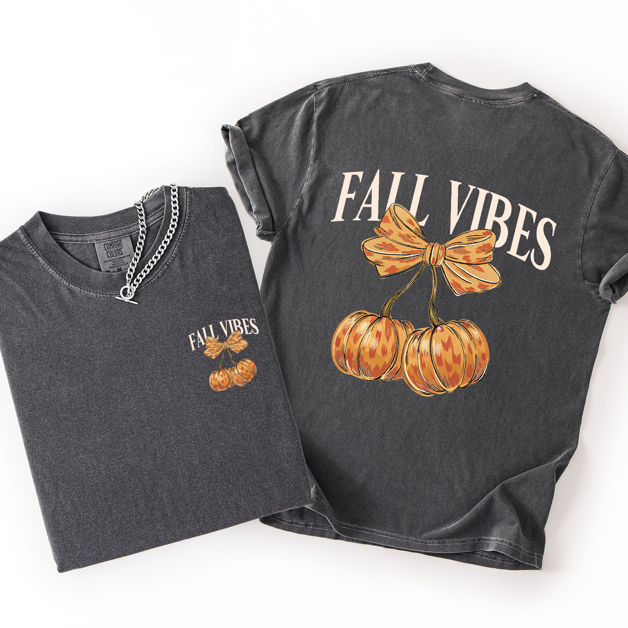 Fall Vibes Pumpkins Cherry Autumn Halloween Vintage Inspired Premium Comfort Colors Tee