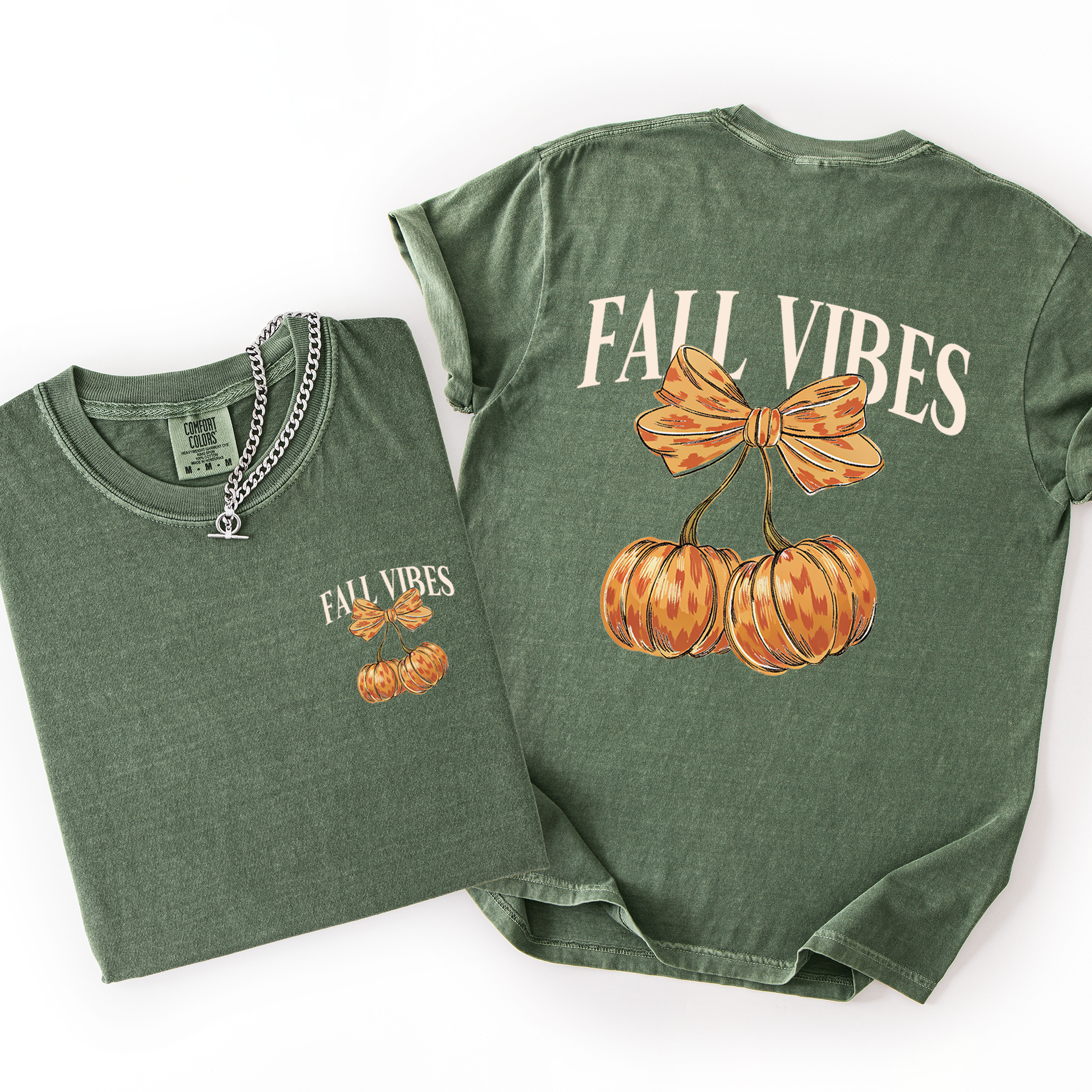 Fall Vibes Pumpkins Cherry Autumn Halloween Vintage Inspired Premium Comfort Colors Tee
