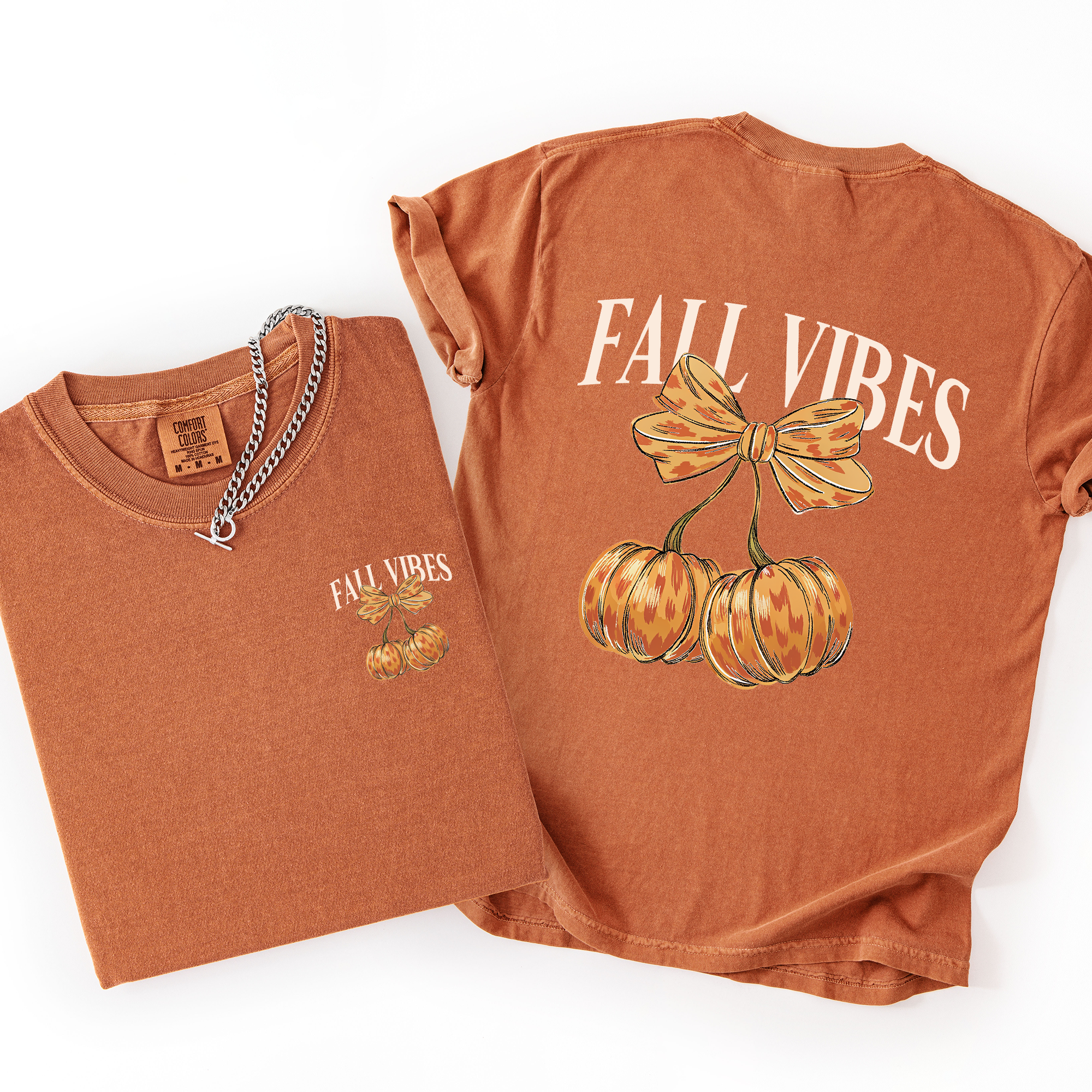 Fall Vibes Pumpkins Cherry Autumn Halloween Vintage Inspired Premium Comfort Colors Tee