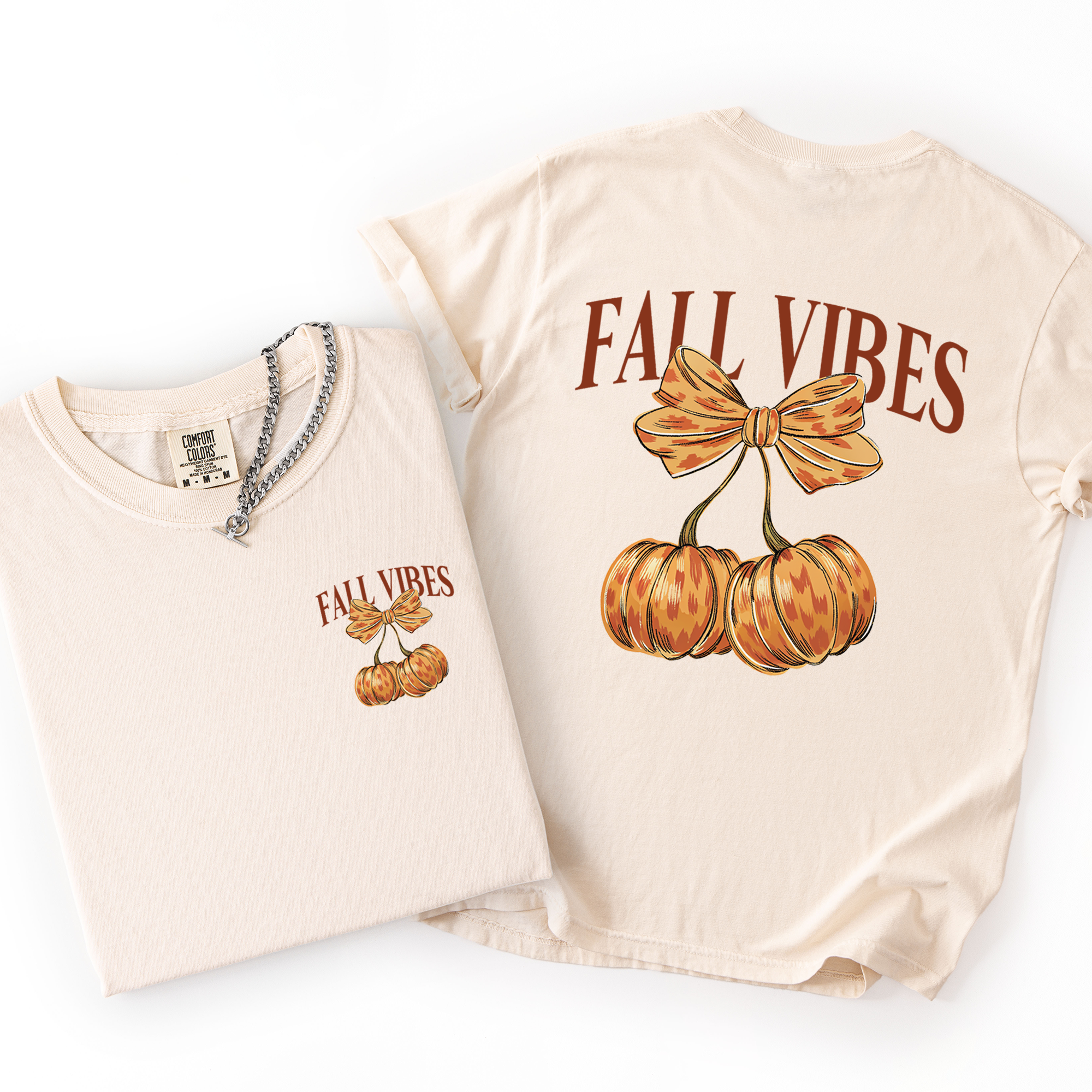 Fall Vibes Pumpkins Cherry Autumn Halloween Vintage Inspired Premium Comfort Colors Tee
