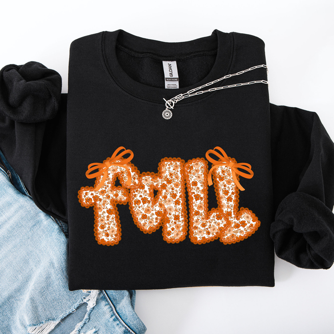 Fall Beautiful Bows Ribbons Colorful Autumn Coquette Cozy Velvet Ribbon Detailing Sweatshirt