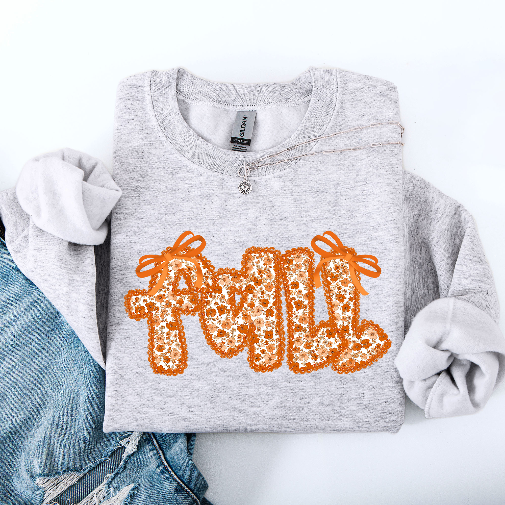 Fall Beautiful Bows Ribbons Colorful Autumn Coquette Cozy Velvet Ribbon Detailing Sweatshirt