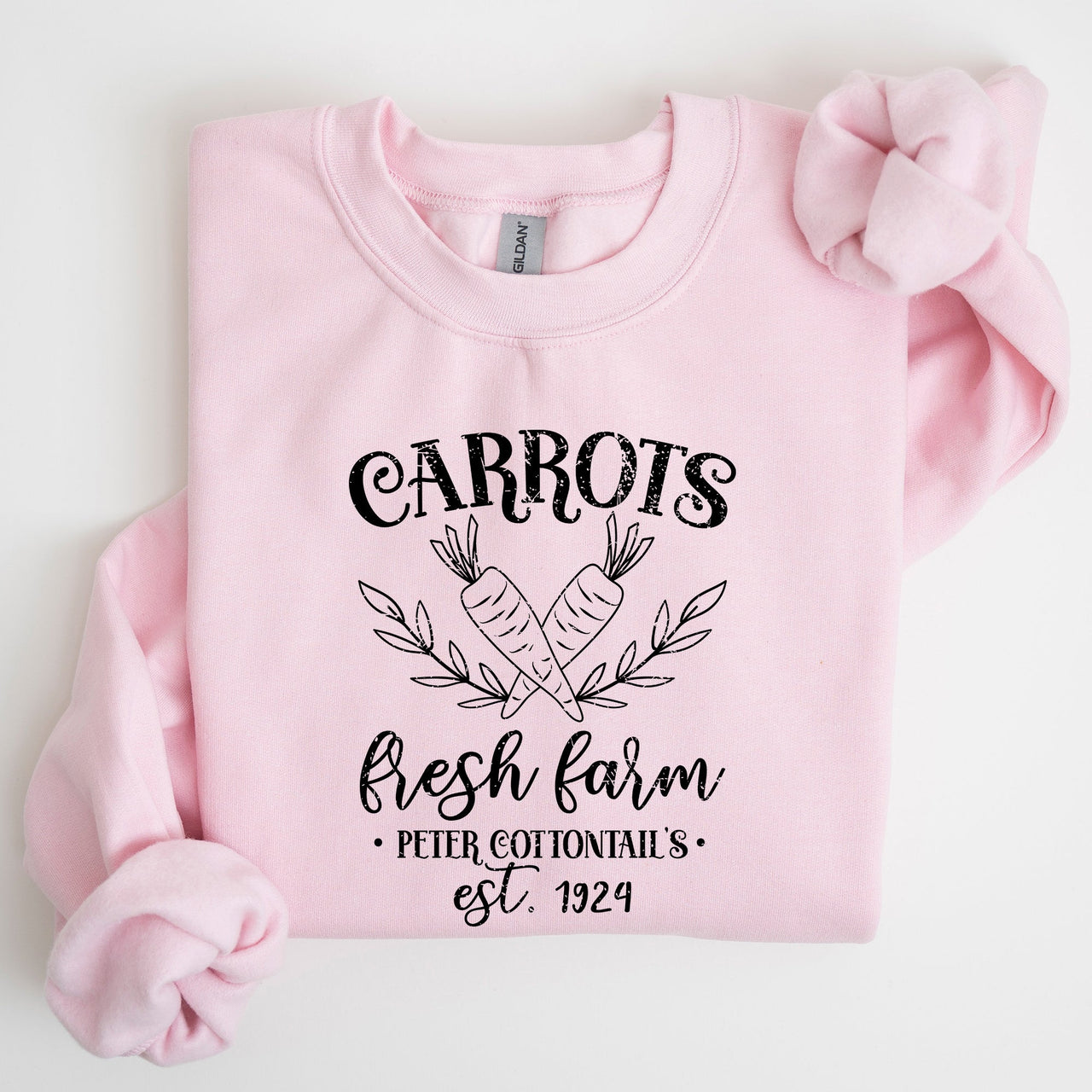 Farm Fresh Carrots Peter Cottontail Retro Farm Sign Easter Pastel Farmhouse Illustration Sweatshirt