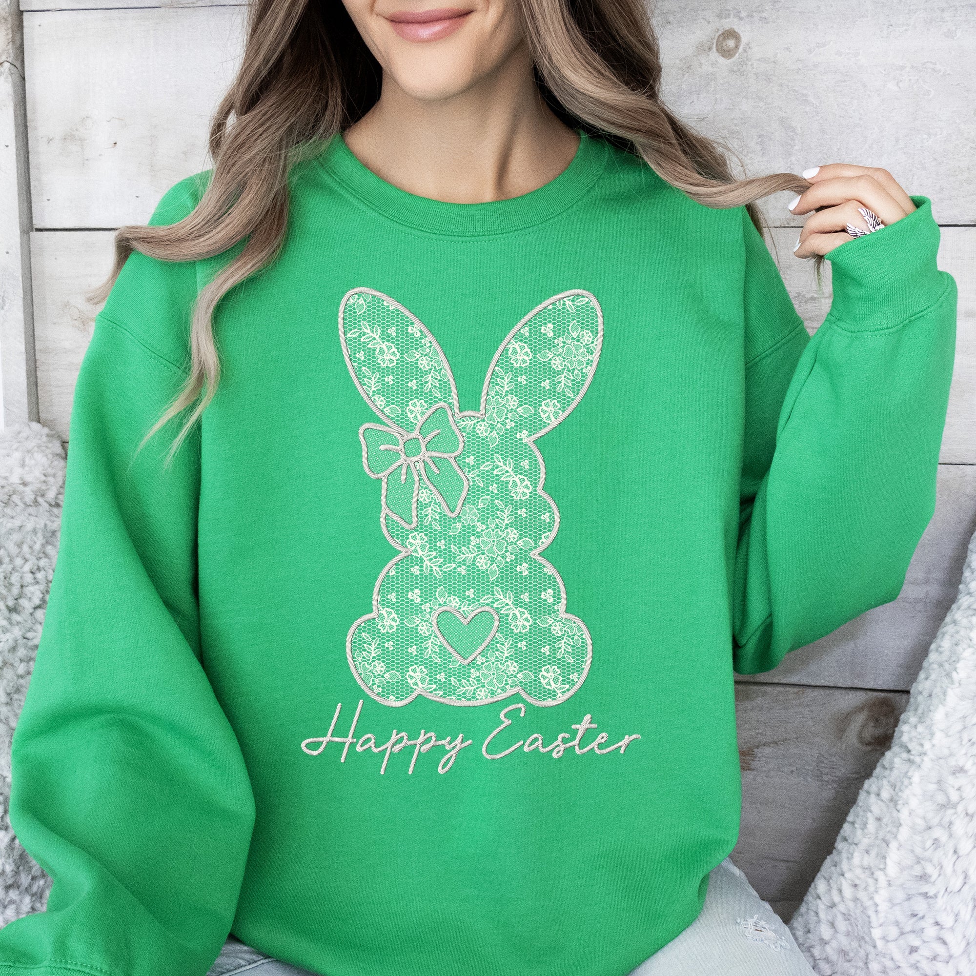 Faux Lace Bunny Coquette Happy Easter Easter Bunny Jesus Rabbit Holiday Sweatshirt