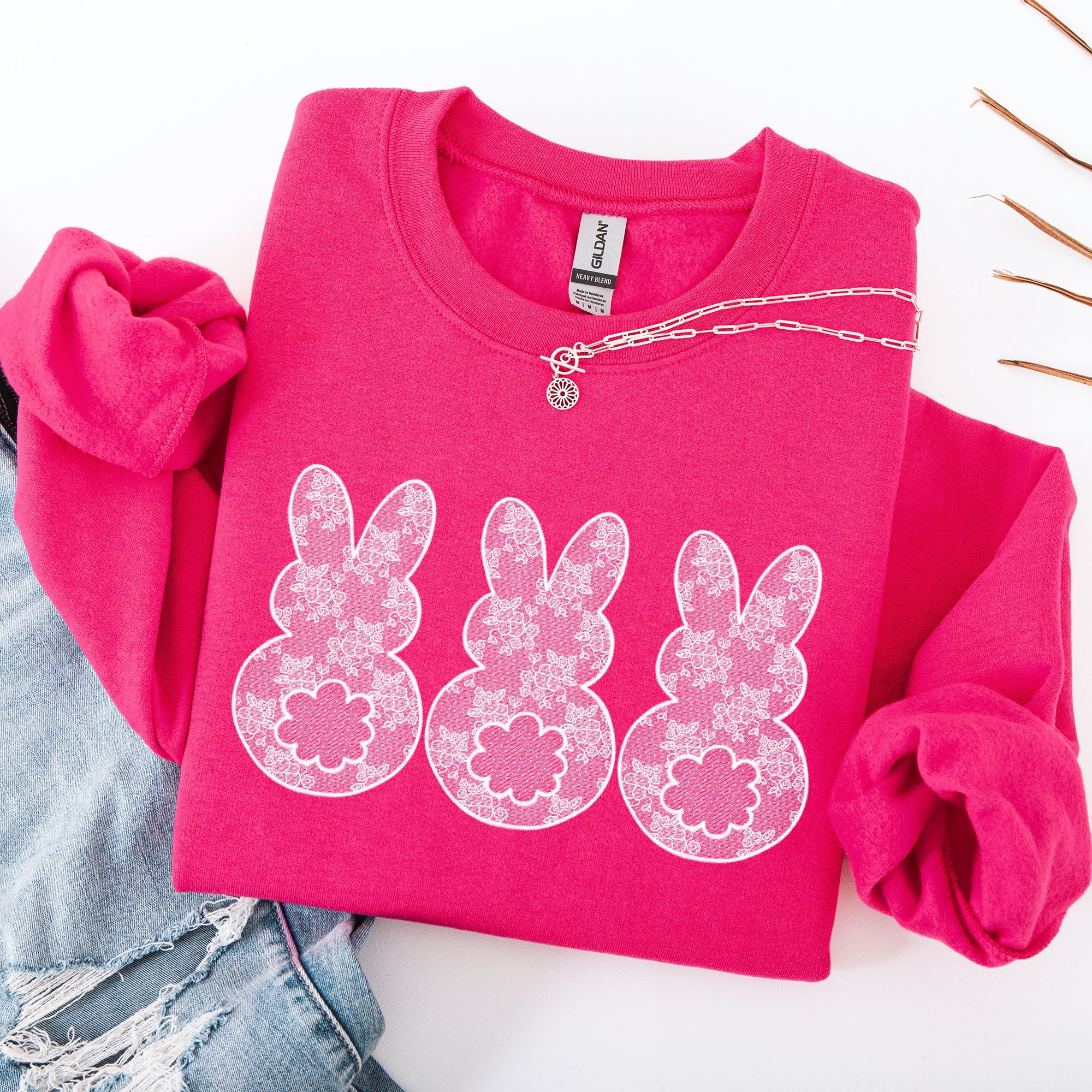 Faux Lace Bunny, Coquette, In A Row, Easter, Bunny, Jesus, Rabbit Seasonal Sweatshirt