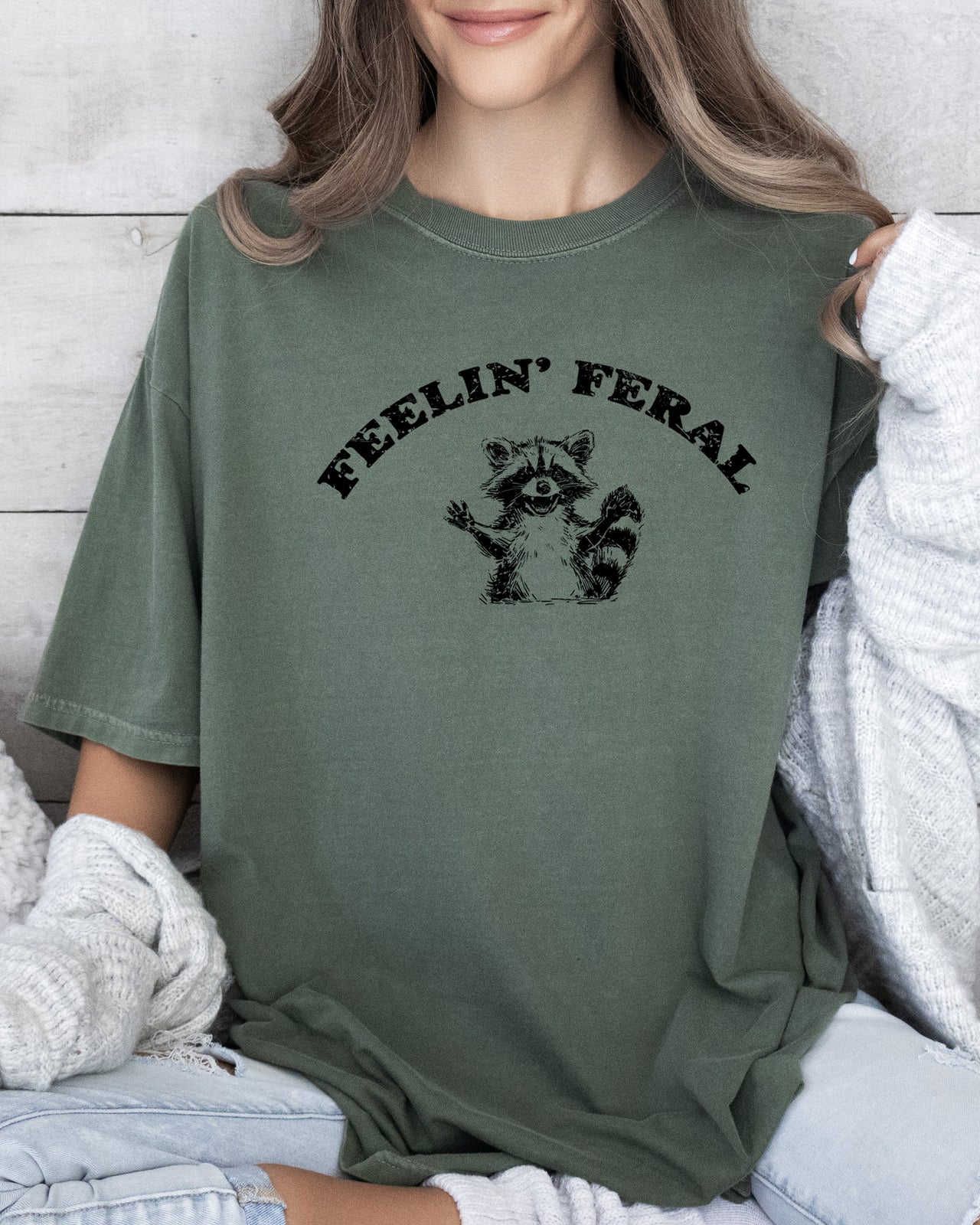 Feelin Feral Raccoon Aesthetic Trendy Humorous Playful Illustrative Comfort Colors Tee