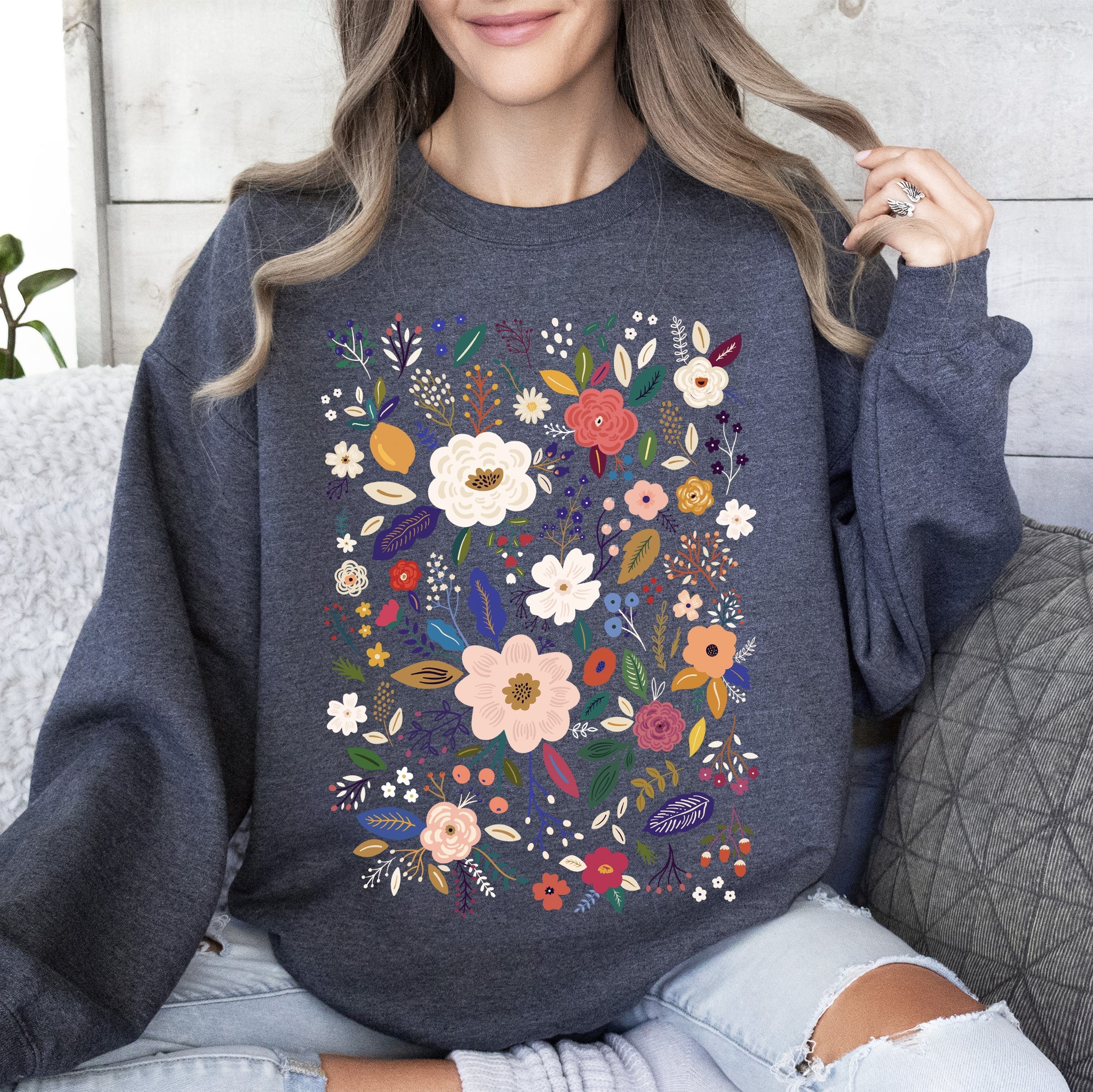Flower Field Whimsical Colorful Floral Garden Meadow Spring Bloom Graphic Sweatshirt