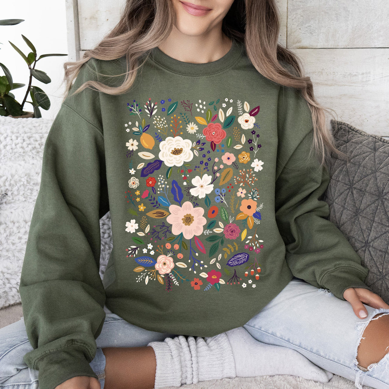 Flower Field Whimsical Colorful Floral Garden Meadow Spring Bloom Graphic Sweatshirt