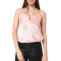 Women's Wrap Front Bodysuit in Fall Pink Satin
