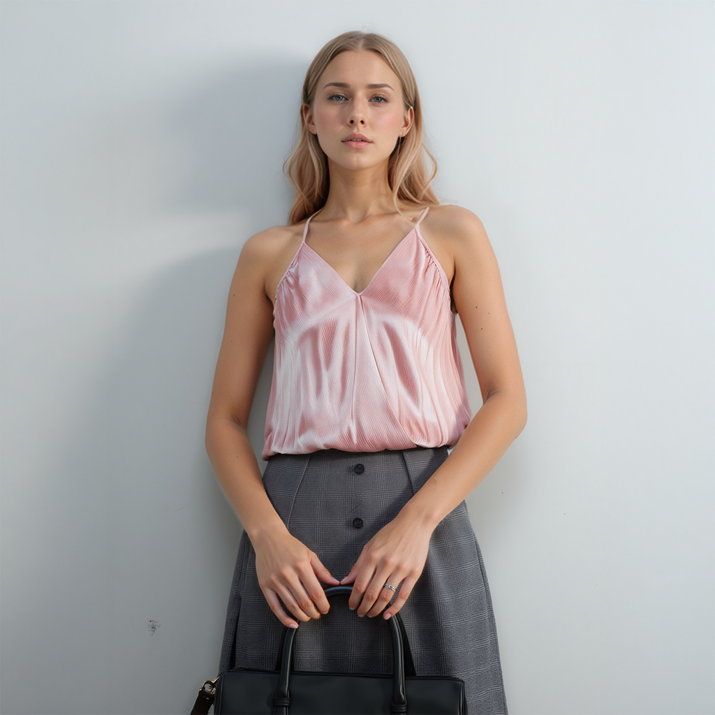 Women's Wrap Front Bodysuit in Fall Pink Satin