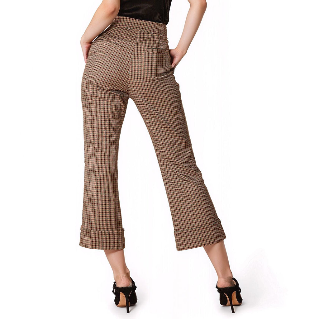Women's Wide Cuff Trouser in Peach Gingham