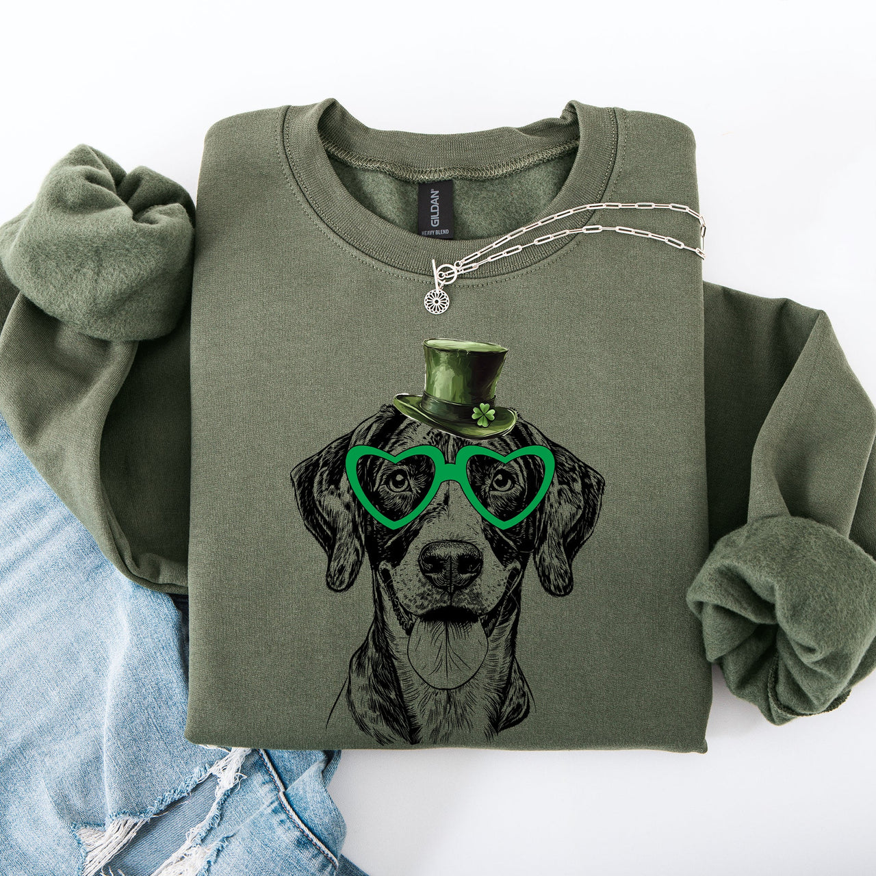 German Shorthaired St Patrick's Day Lucky Irish Hunting Dog Graphic Illustration Sweatshirt