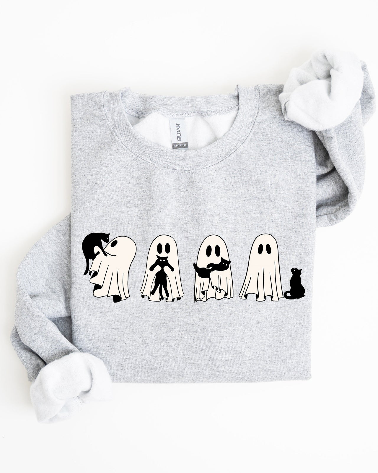 Ghost Cats Trick Or Treat Halloween Witch Skeleton Festive Cozy Print Sweatshirt
