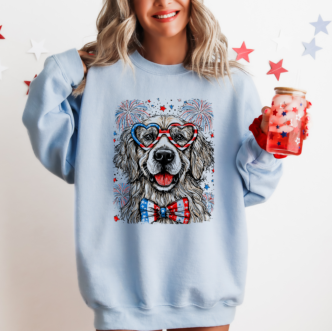 Golden Retriever Patriotic Dog With American Flag Silhouette And Stars Sweatshirt