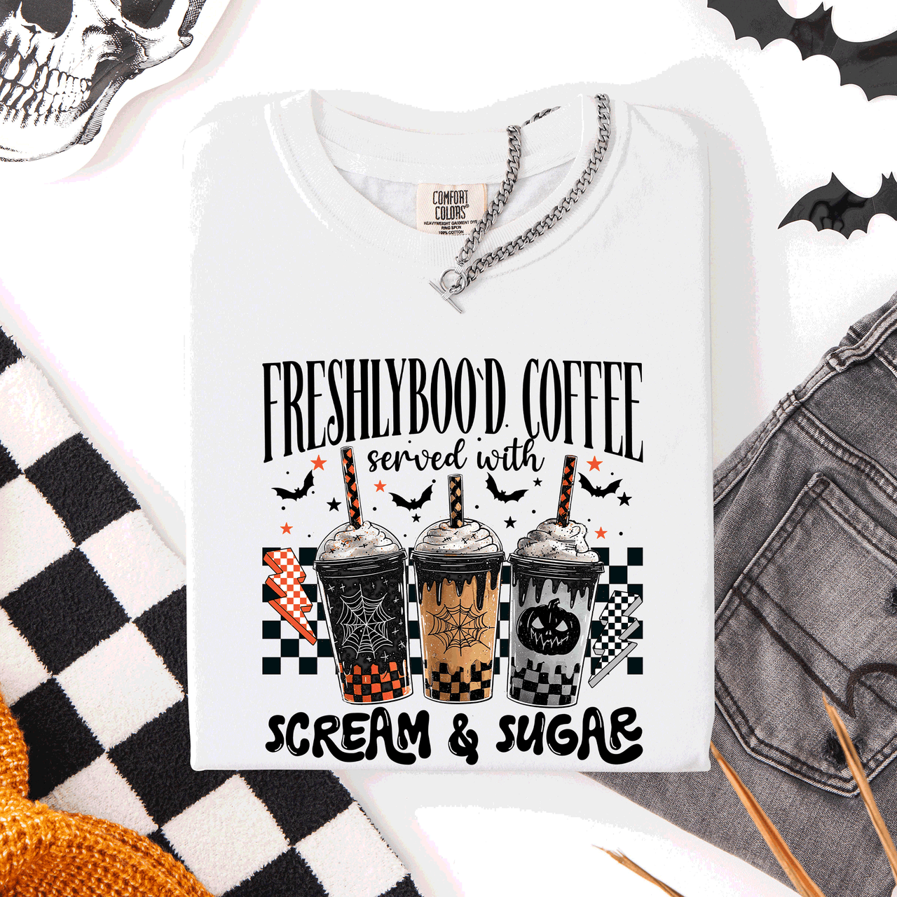 Freshly Boo'd Halloween Coffee Witch Spooky Cozy Night Vibes Graphic Comfort Colors Tee