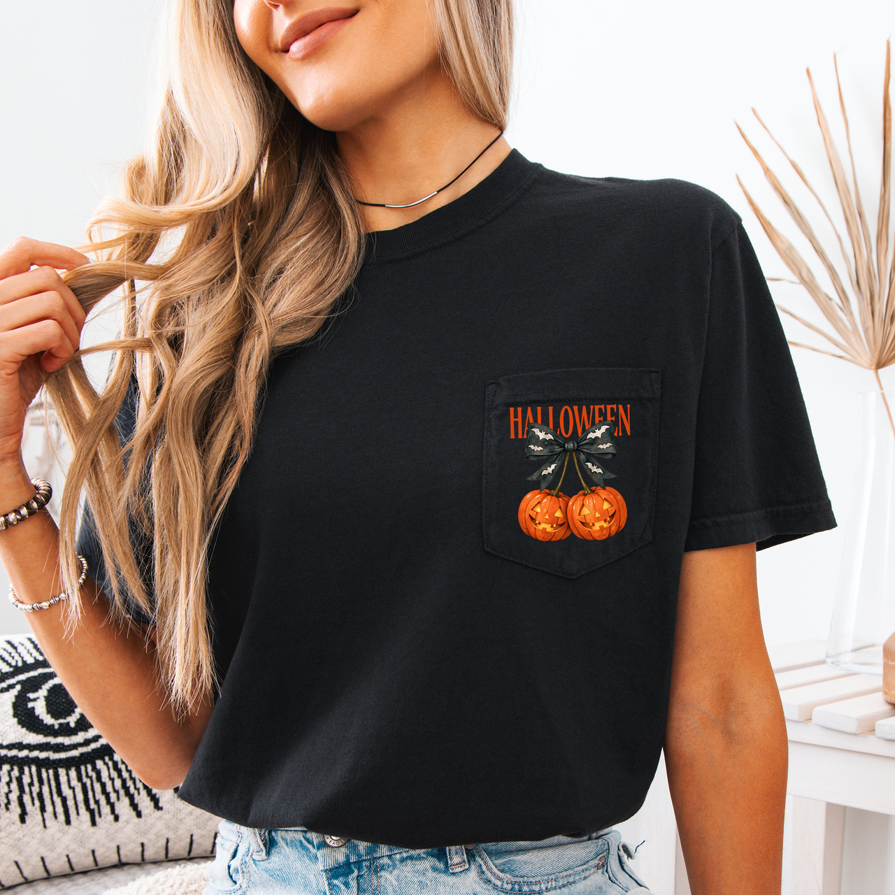 Halloween Jack-O-Lanterns Pocket Edition With Spooky Raven Graphic Comfort Colors Tee