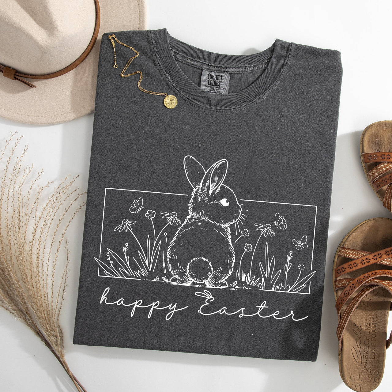 Happy Easter Minimal Bunny Jesus Rabbit Holiday Scene Artwork Comfort Colors Tee
