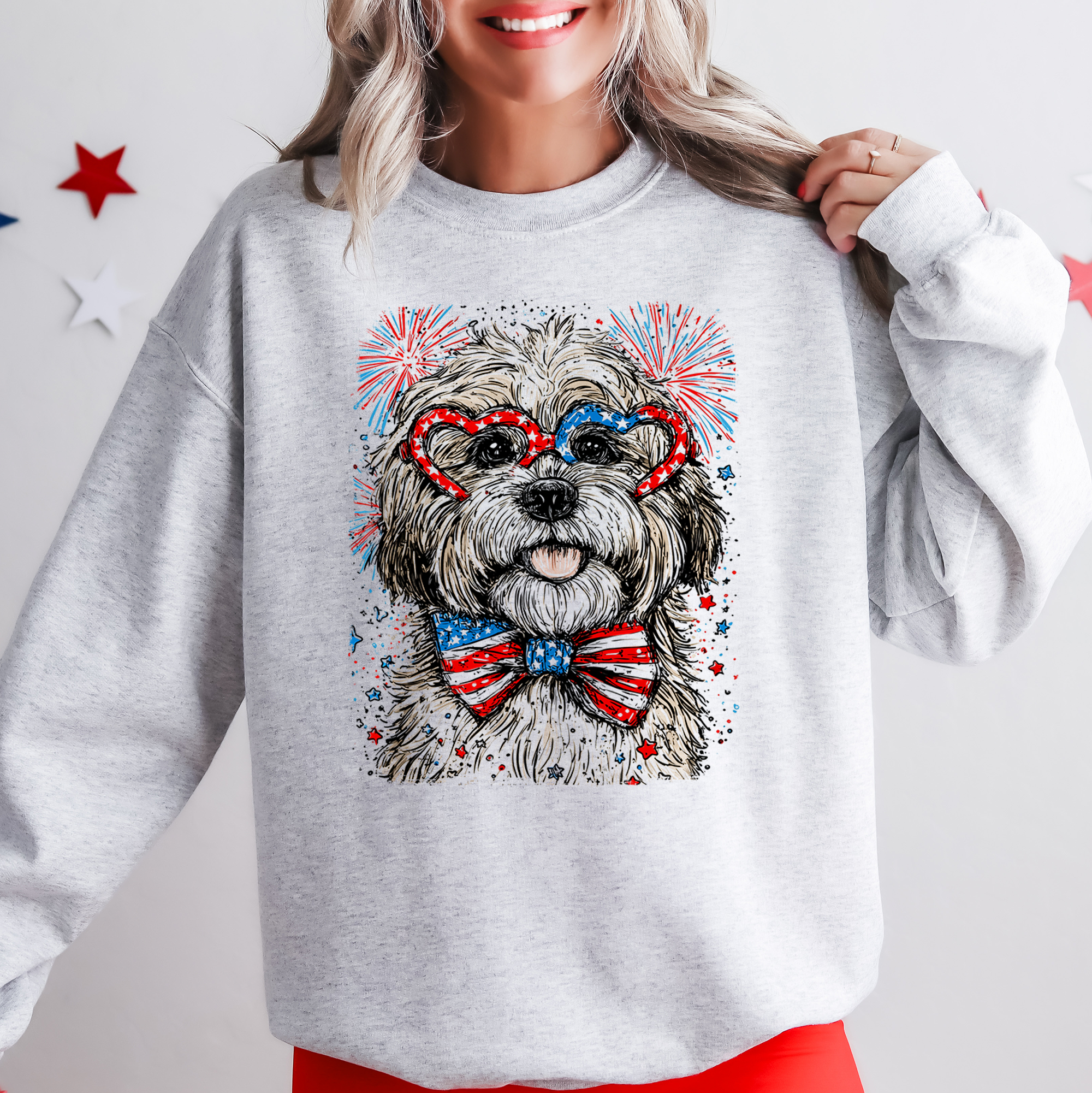 Havanese Patriotic Dog USA 4th of July Flag Inspired Portrait for Pet Lovers Sweatshirt