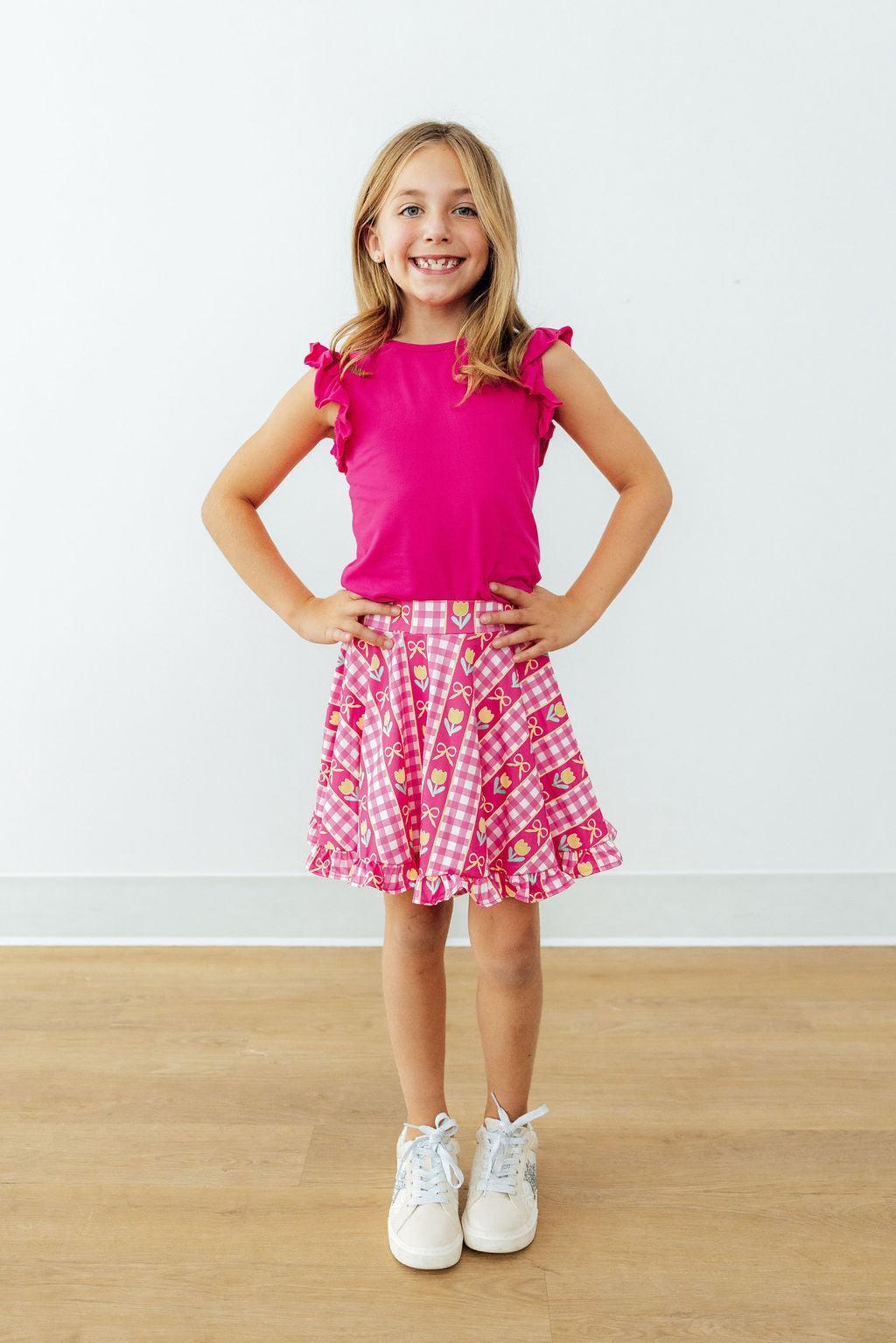 Hot Pink S/S Ruffle Tee