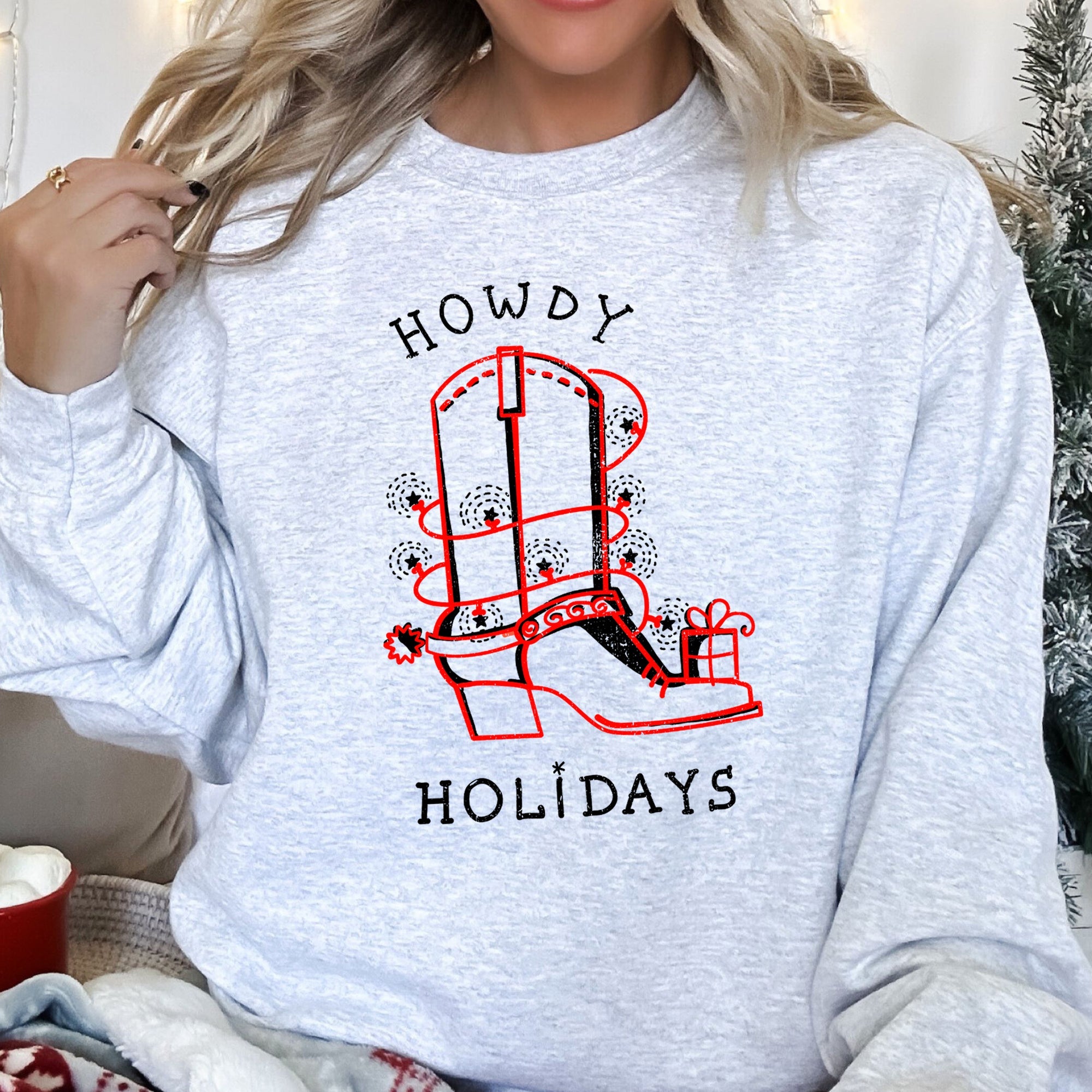 Howdy Holidays Christmas Cowboy Boot Western Holiday Spirit Graphic Festive Sweatshirt
