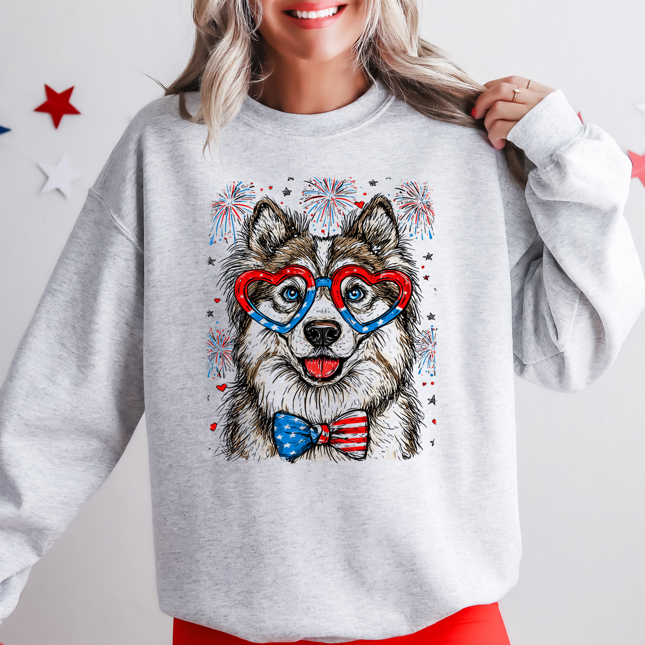 Husky Patriotic Dog USA American Flag Fourth of July Pride Pet Lover All-American Sweatshirt