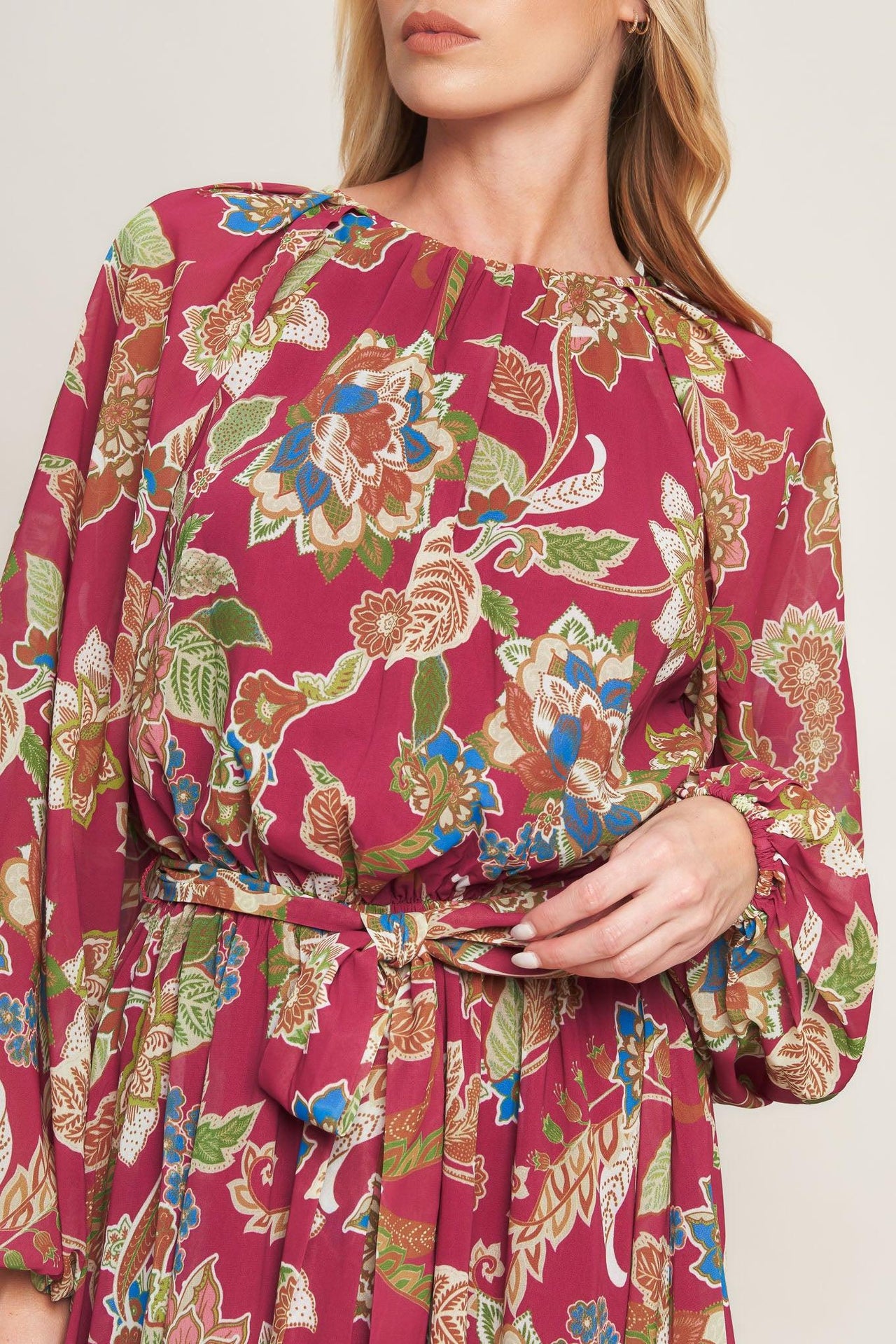 FLORALLY CHIC WOVEN MIDI DRESS