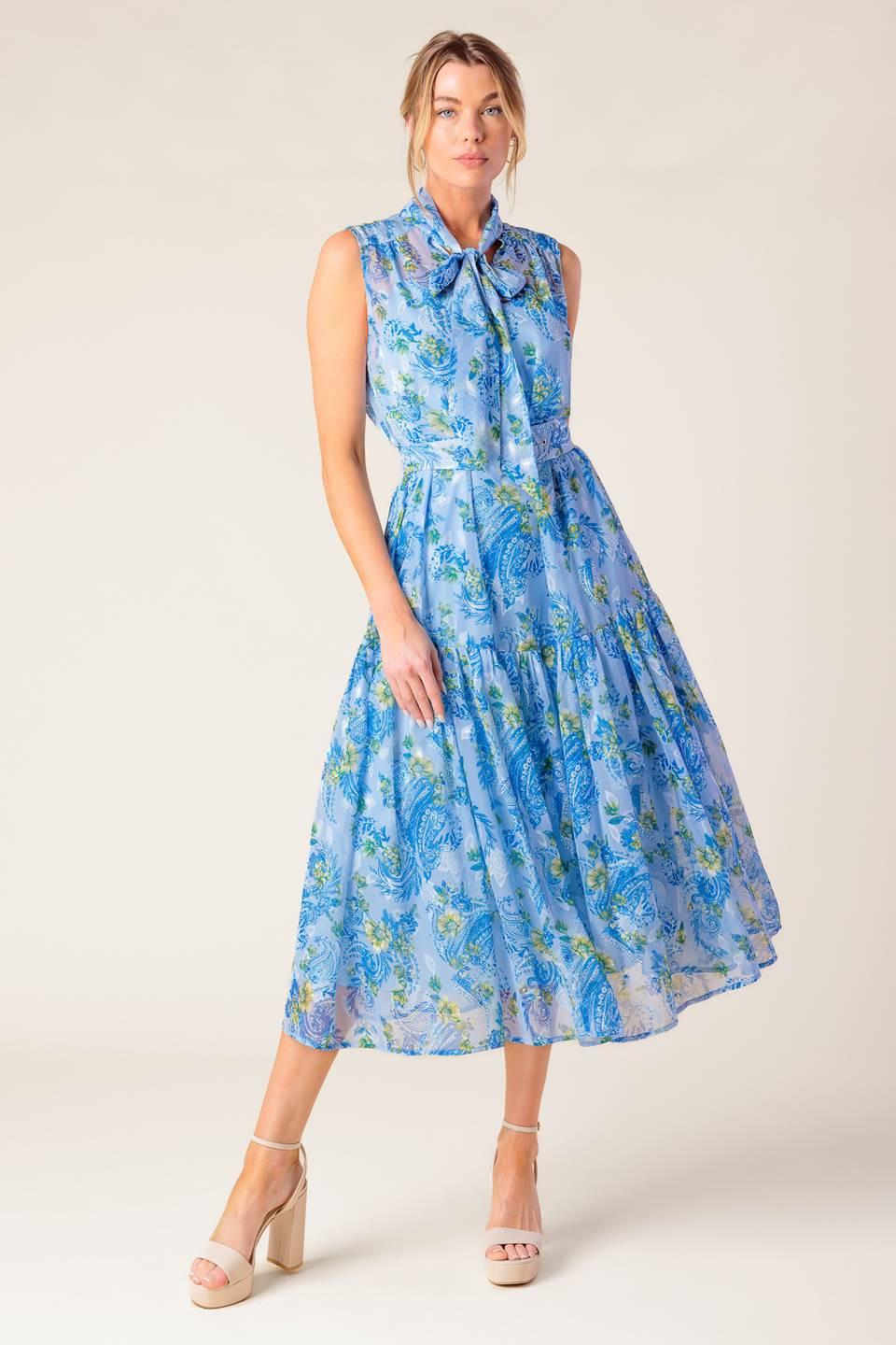 EVER AFTER POWER BLUE WOVEN MIDI DRESS