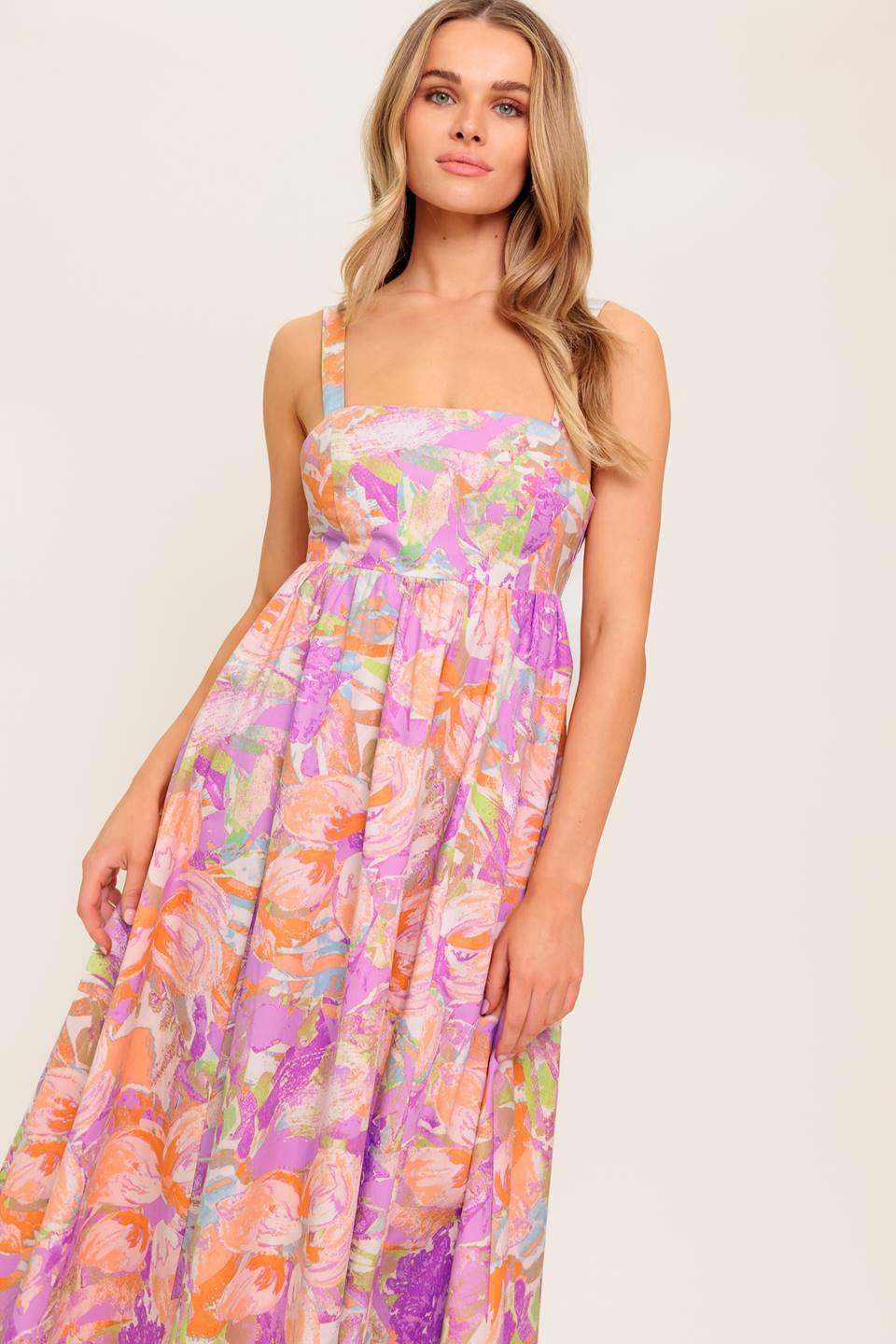 BREEZE SONG PINK WOVEN MIDI DRESS