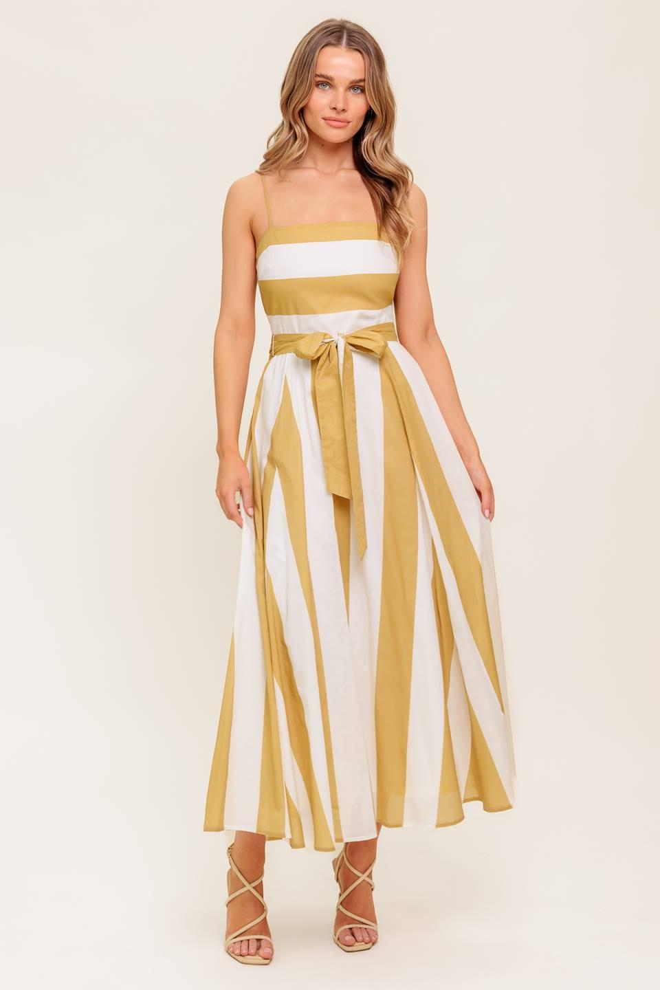 SOFT HORIZON TAUPE WOVEN MIDI DRESS