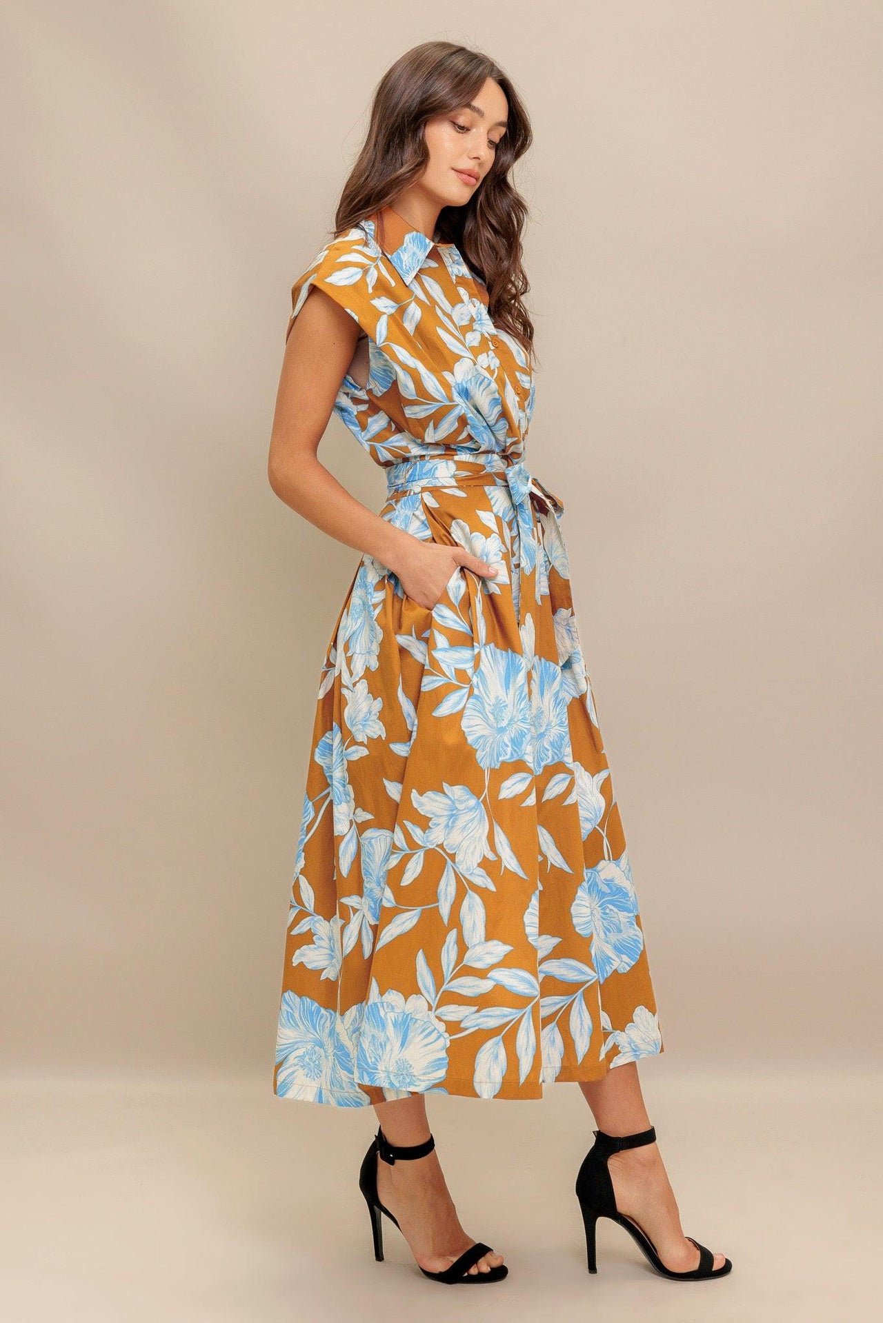 ISLAND FLARE WOVEN MIDI DRESS