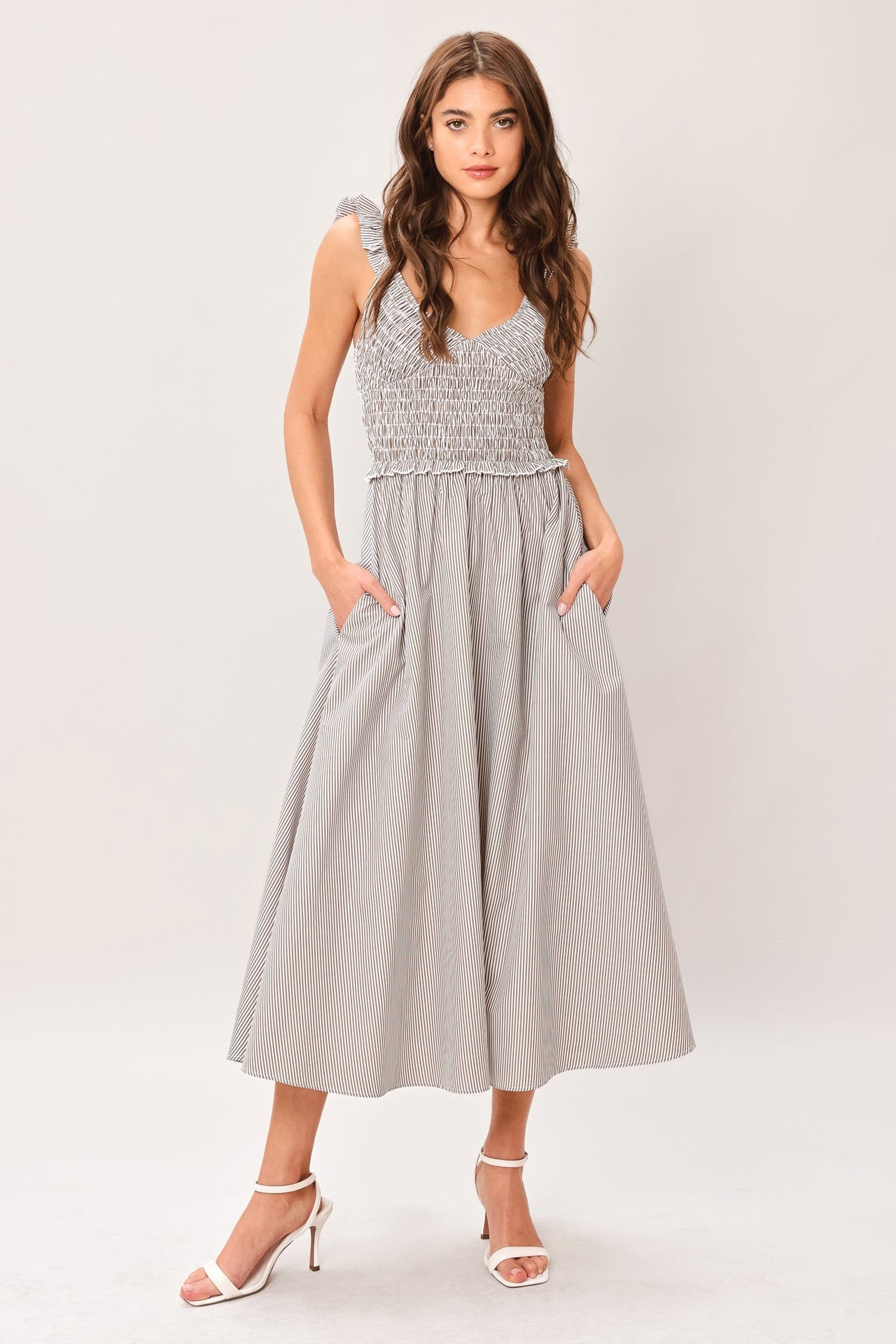 SWEET STRIPE WOVEN MIDI DRESS
