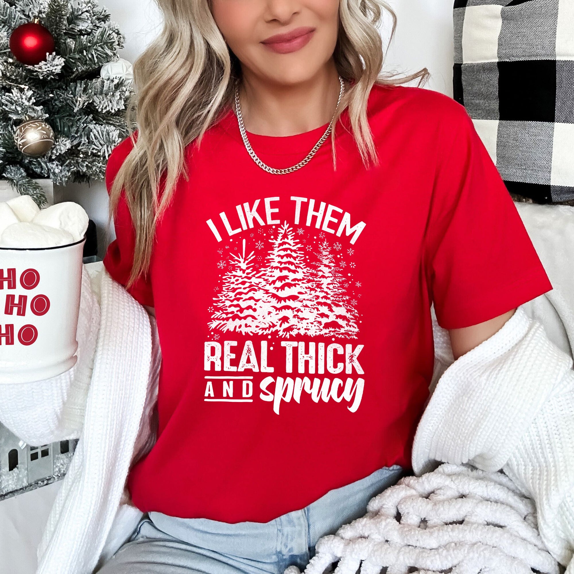 I Like Them Real Thick Christmas Retro Funny Baby Got Back Pine Tree Mix Limited Graphic Tee
