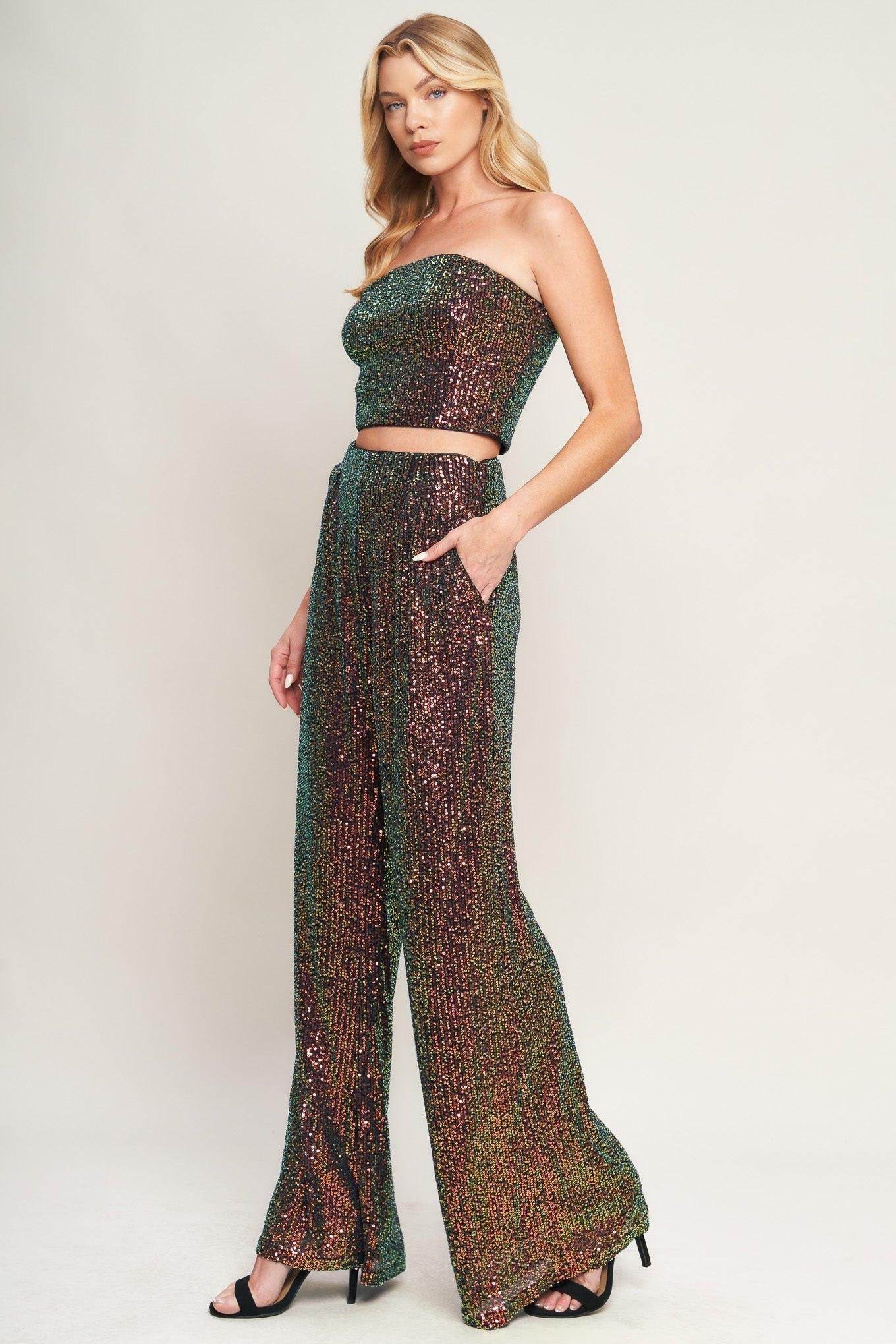 CHARMING COMPOSURE SEQUIN TOP AND BOTTOM SET