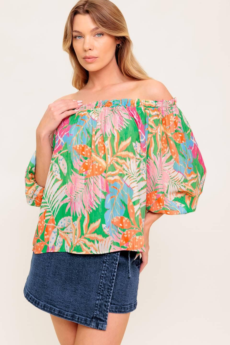 LOVING VOW GREEN WOVEN TOP