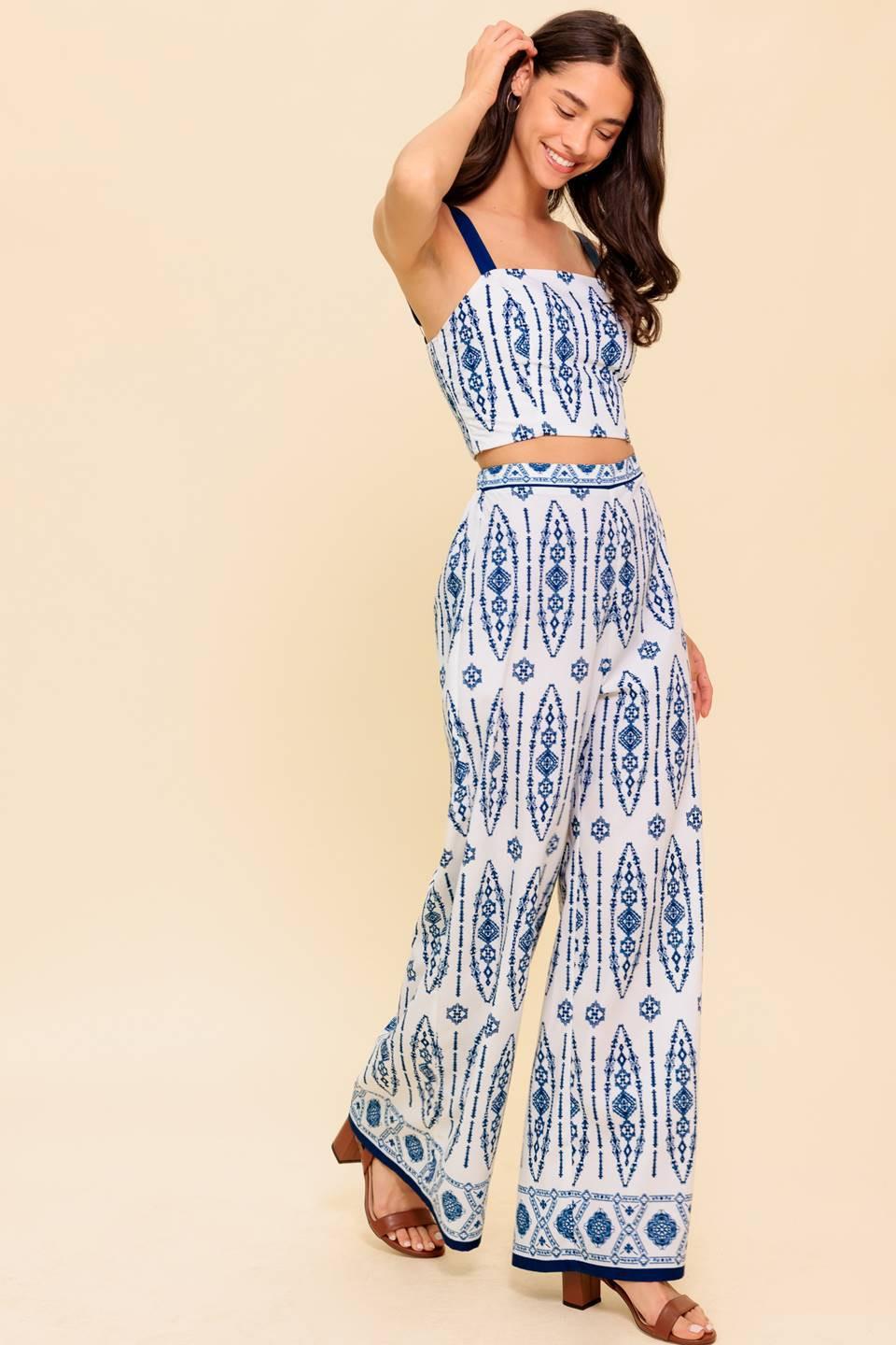MODERN APPROACH NAVY WOVEN TOP AND PANT SET