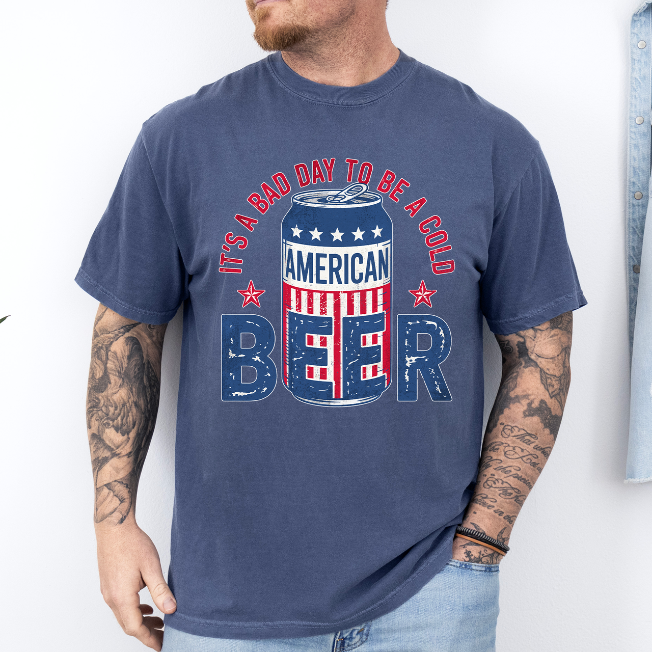 It's A Bad Day To Be A Cold Beer Flag Patriotic Edition Graphic Comfort Colors Tee
