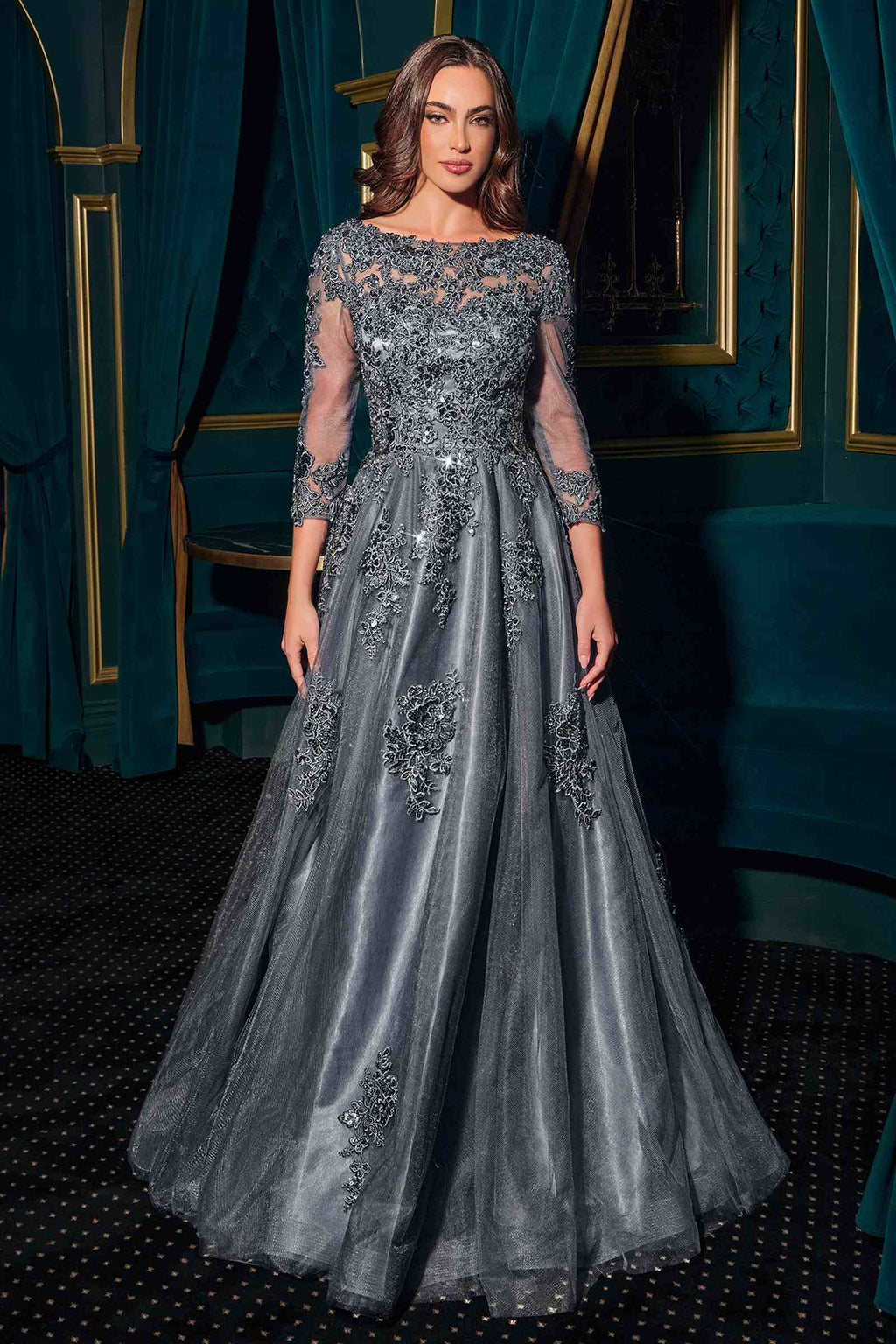 Ladivine J883 Mother of the Bride A-Line Ball Gown Long Sleeve