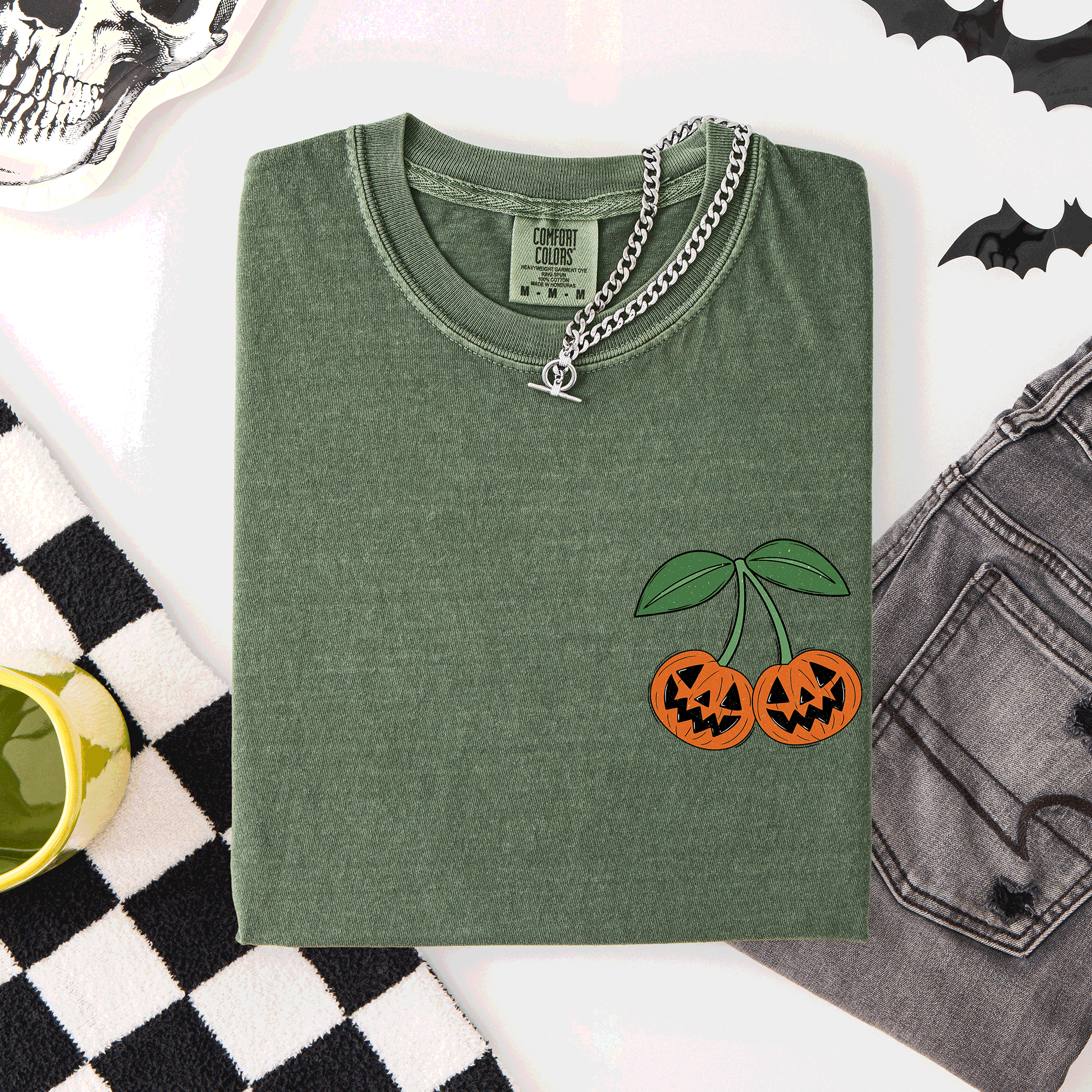 Jack O Lantern Cherry Halloween Vintage Retro Classic Seasonal Print Comfort Colors Tee