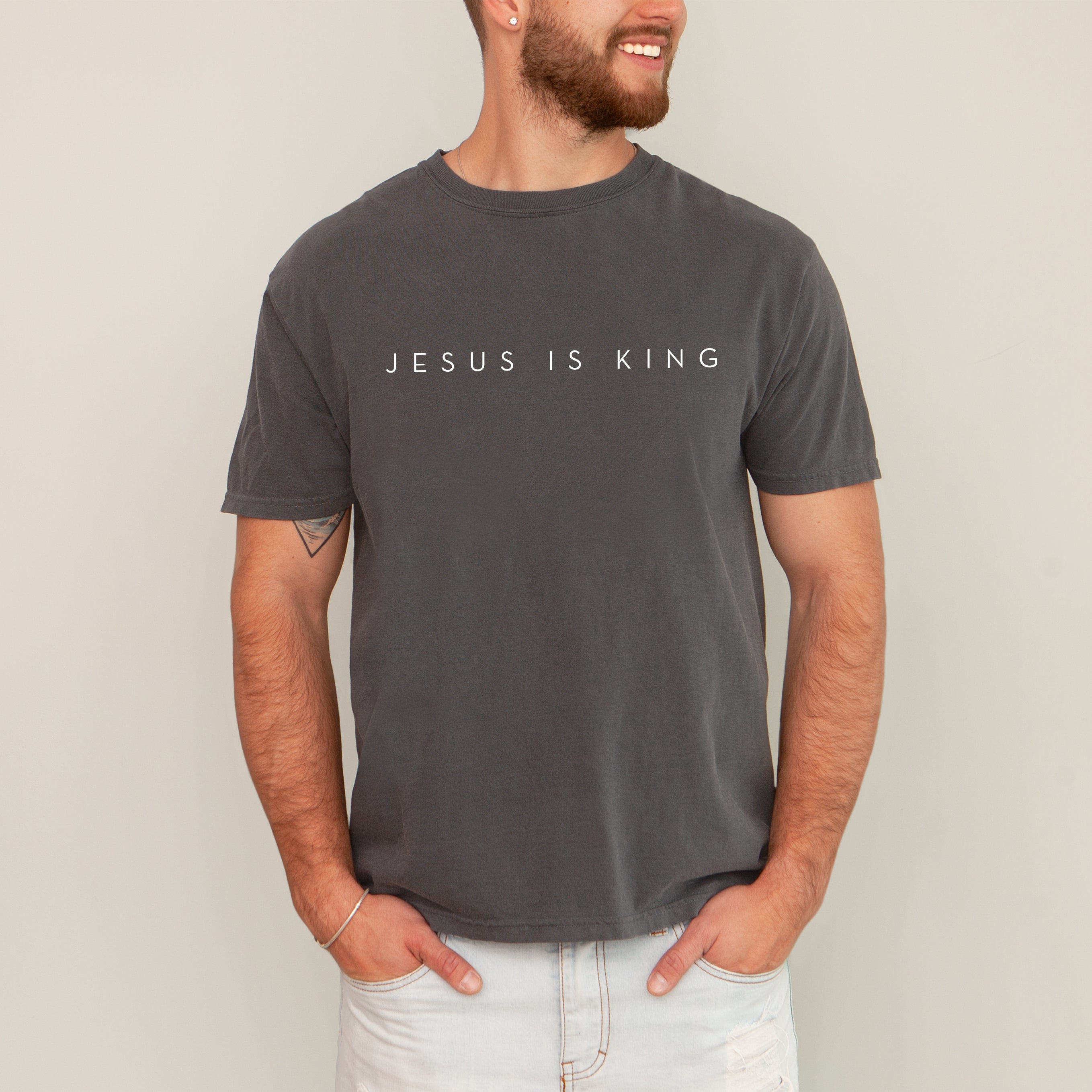 Jesus Is King Minimalist Gospel Christian Faith Religious Vintage Inspired Comfort Colors Tee