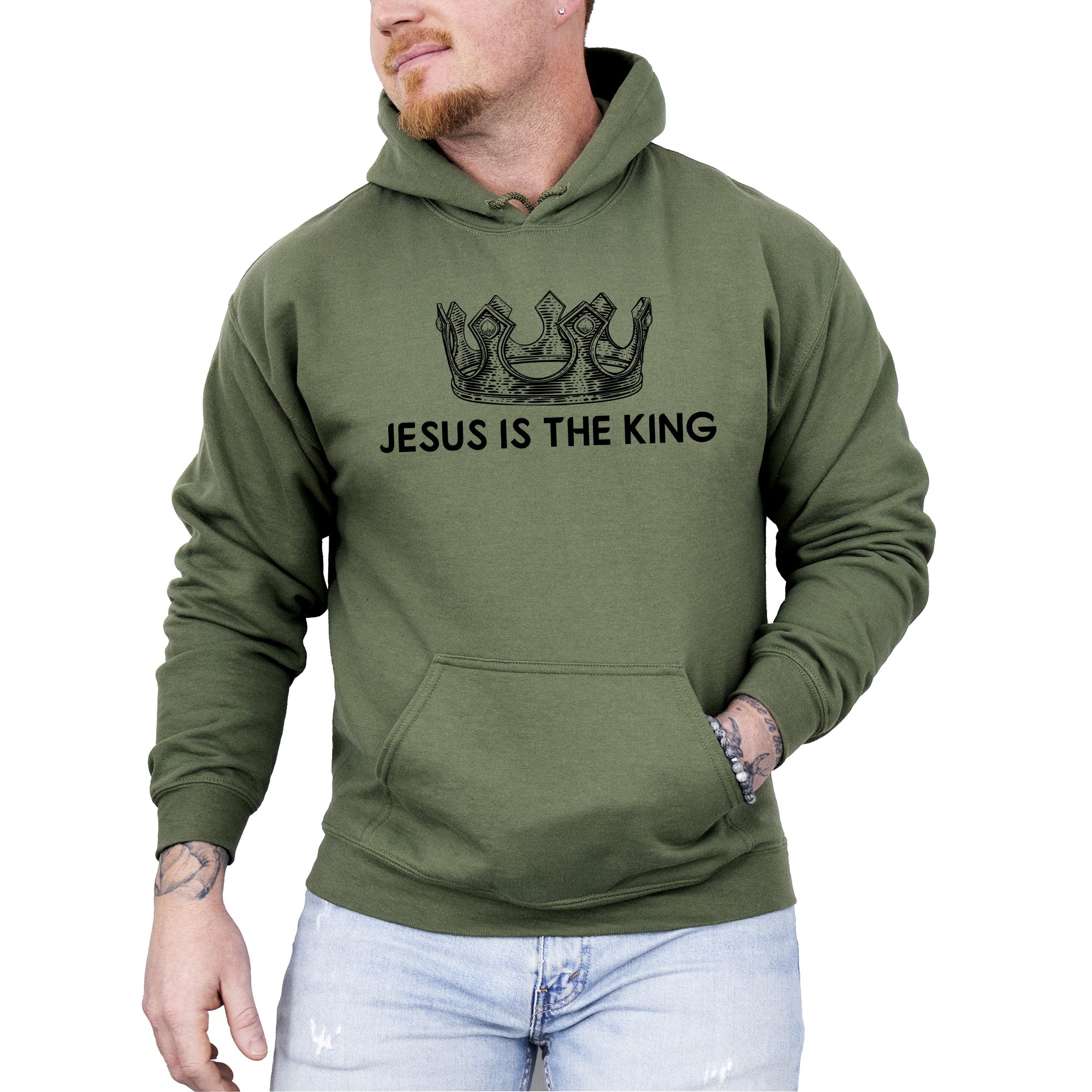 Jesus Is The King Crown Gospel Faith Christian Proclamation Spiritual Religious Praise Message Hoodie