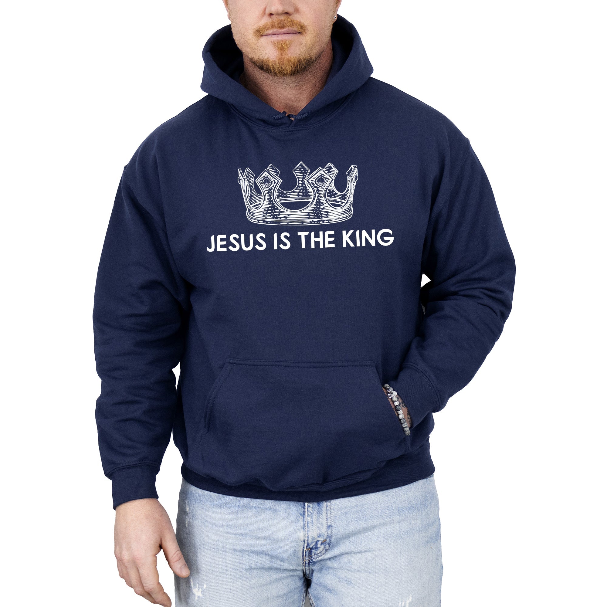 Jesus Is The King Crown Gospel Faith Christian Proclamation Spiritual Religious Praise Message Hoodie