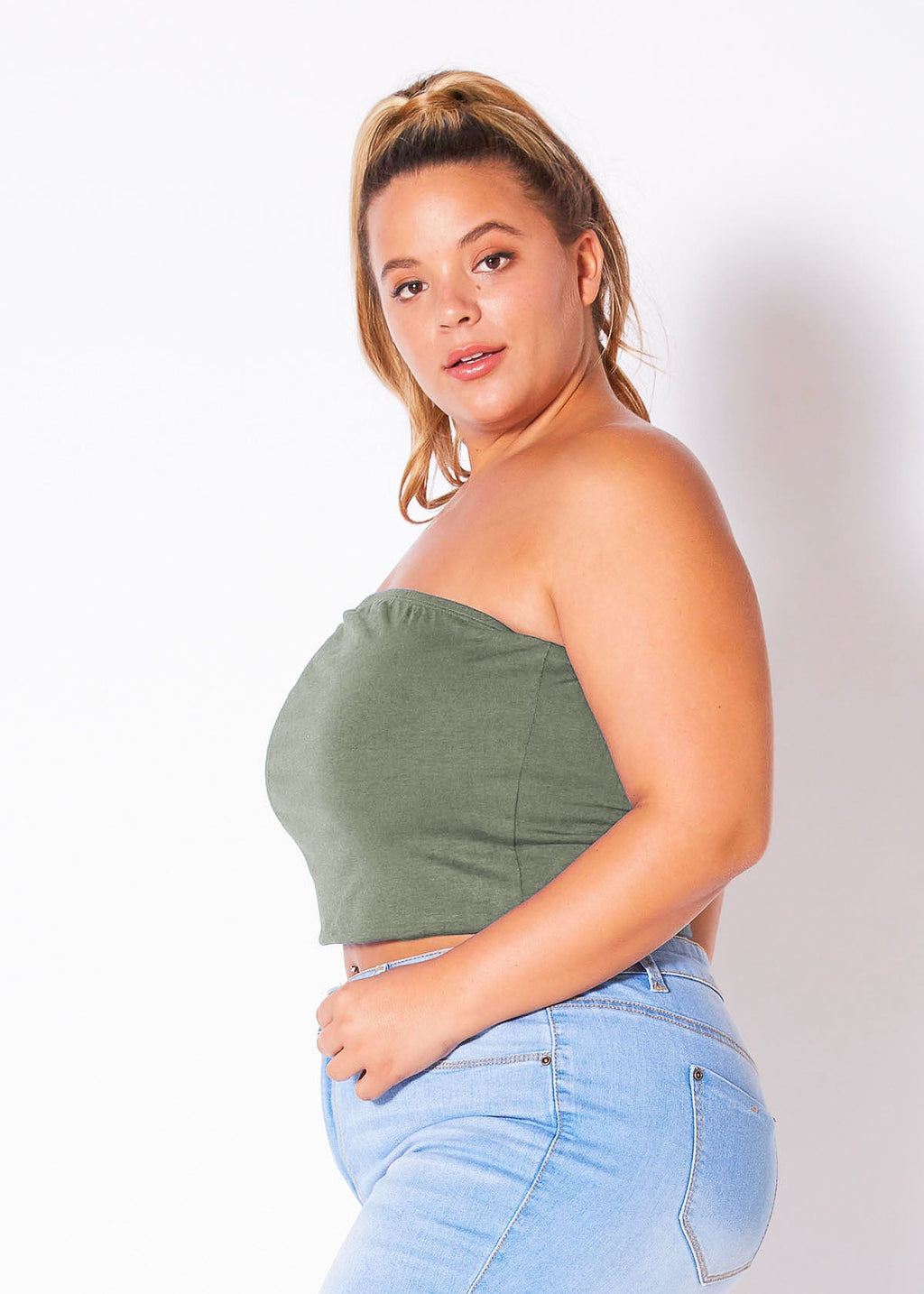 Plus Size Women's Sleeveless Cropped Tube Top