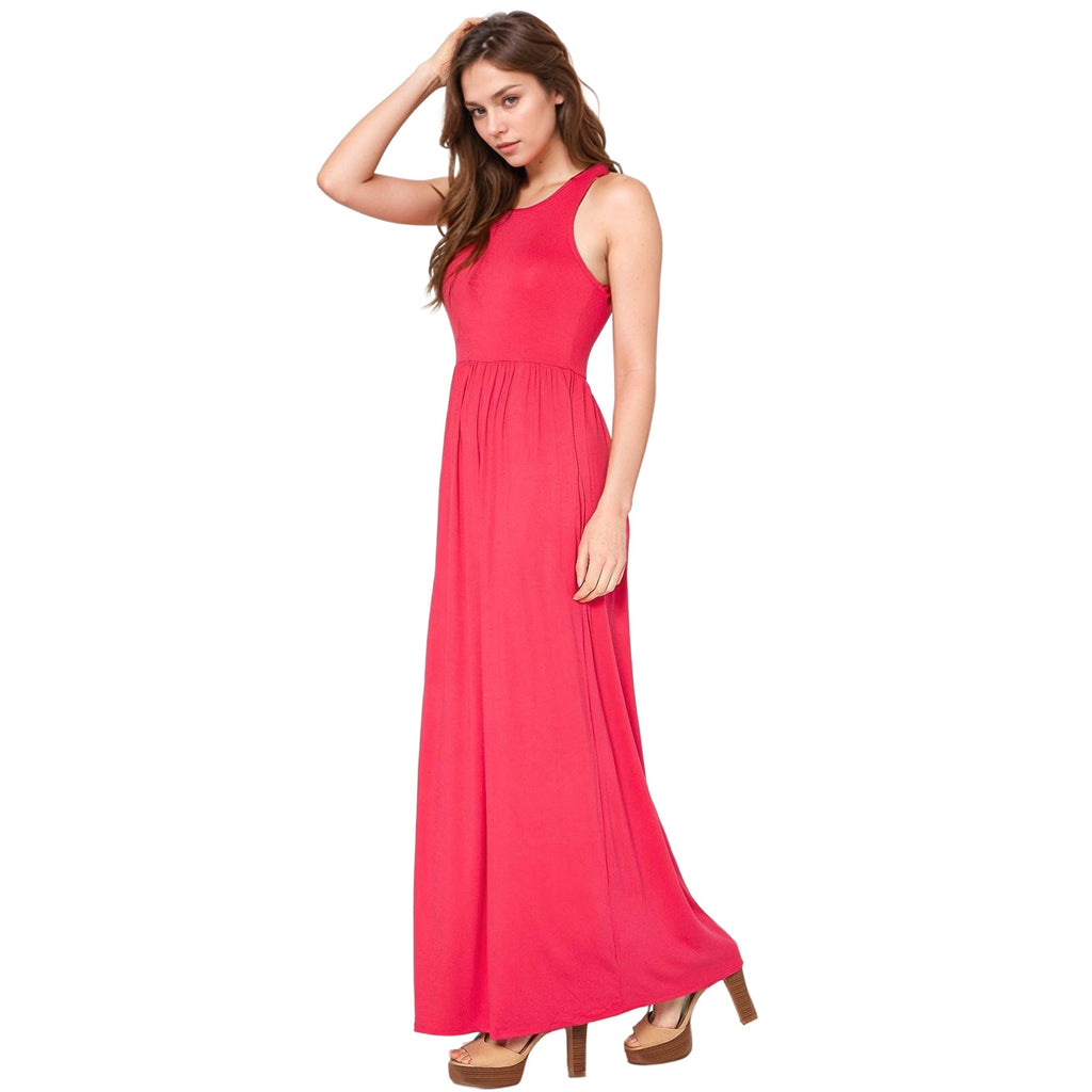 Womens Sleeveless Pleated Maxi Dress