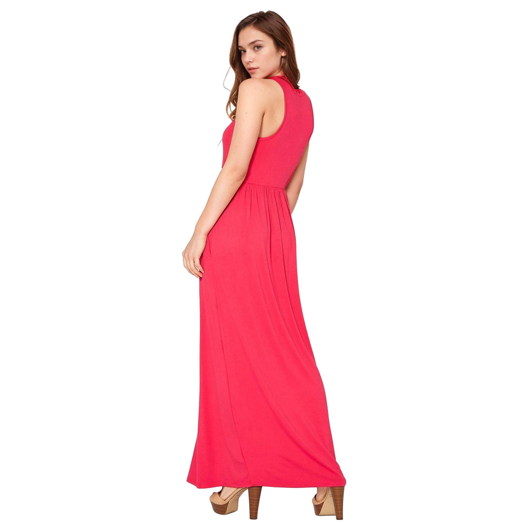 Womens Sleeveless Pleated Maxi Dress